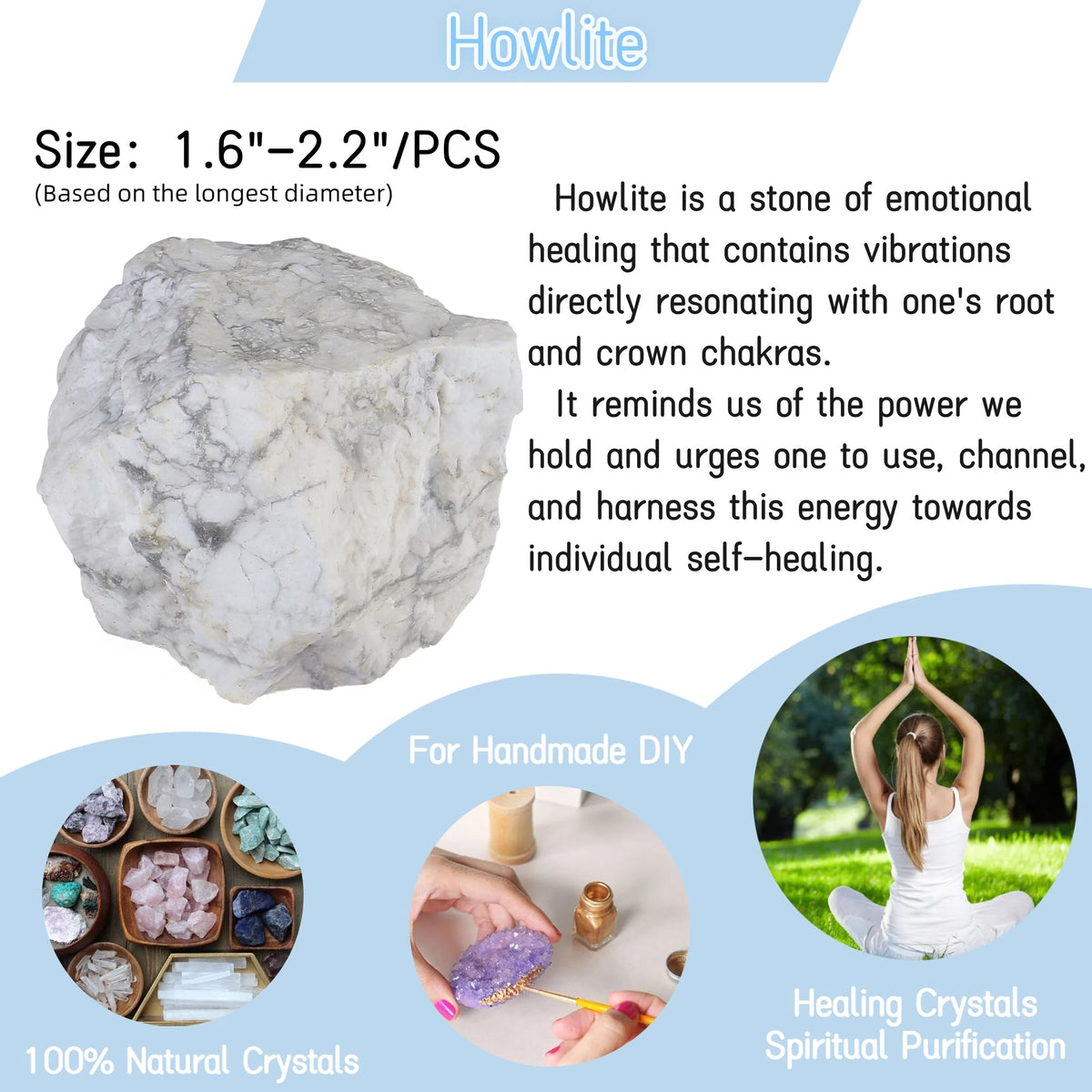 YATOJUZI White Howlite 1.8-2.2" Natural Raw Stones and Healing Crystals Large Stone Rough Crystal Rocks for Tumbling Cabbing Polishing Fountain Rocks Decoration 1PCS