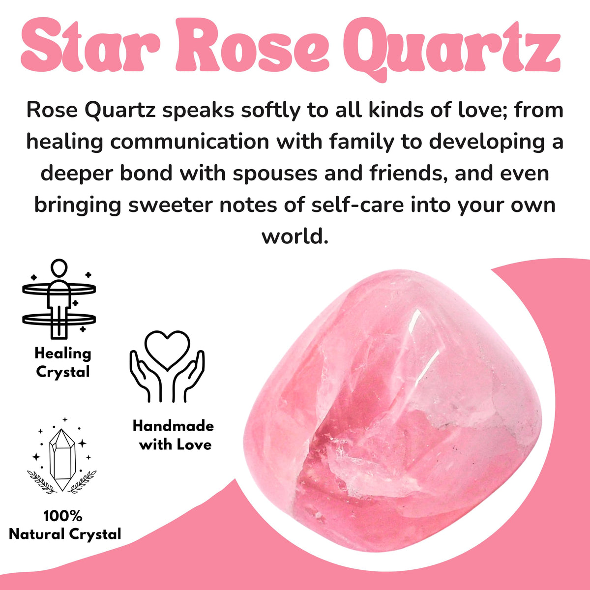 Amazing Gemstone Star Rose Quartz Crystal Tumbled Stones Polished Rocks - Natural Gem Stones for Healing - DIY Crystals for Protection (1 Piece)