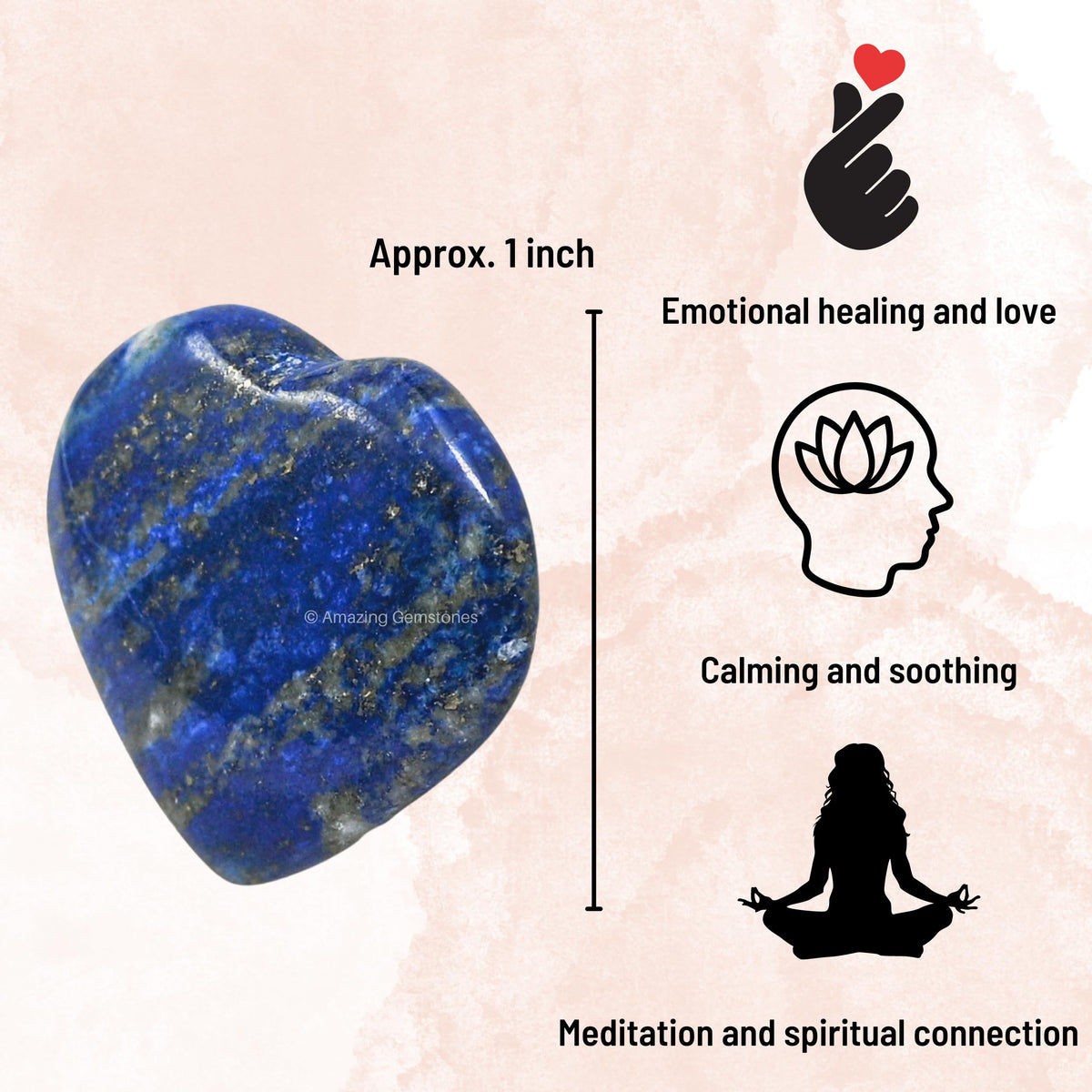 Amazing Gemstone Lapis Lazuli Stone Heart - Pack of 2 Crystal Heart Stones Rocks - Corazones De Piedra Crystals and Healing Stones Heart Shaped Crystal - Stocking Stuffers Gifts