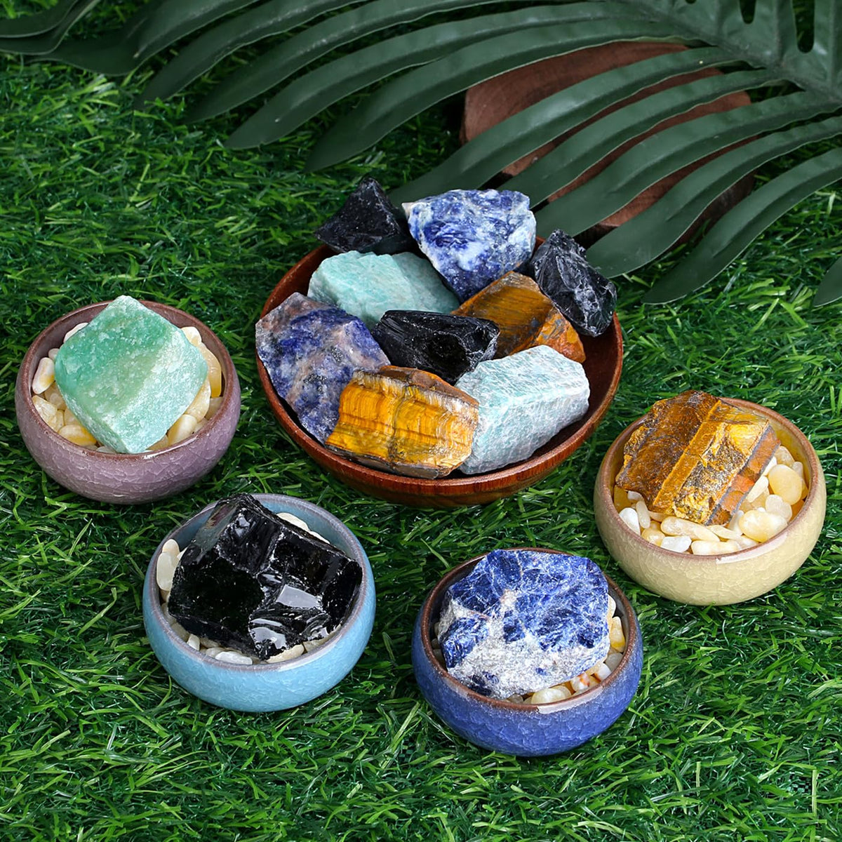 ZHIYUXI 1lb Tiger Eye 2" Green Aventurine Obsidian Lapis Lazuli Rough Stones Crystals Raw Crystal Bulk Large Crystals and Stones Gemstones Natural Rocks for Meditation, Fountain Rocks, Wire Wrapping