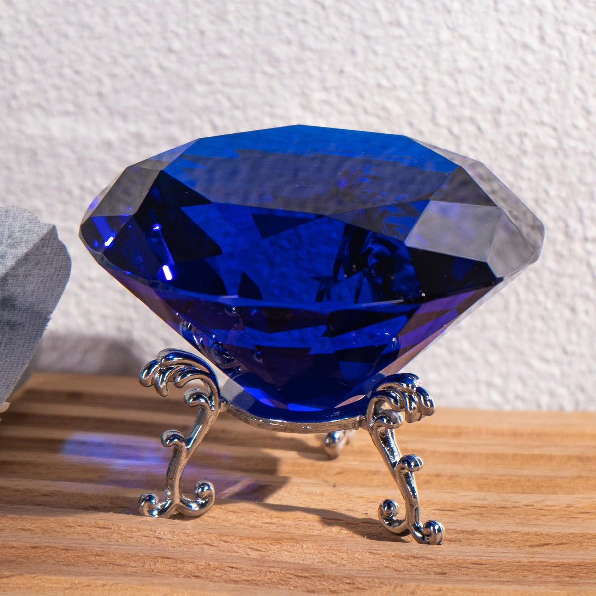 QIANCHANG 80mm Blue Crystal Diamond Paperweight Large Faceted Glass Diamonds Prisms Jewels Gemstones for Home Wedding Table Decoration