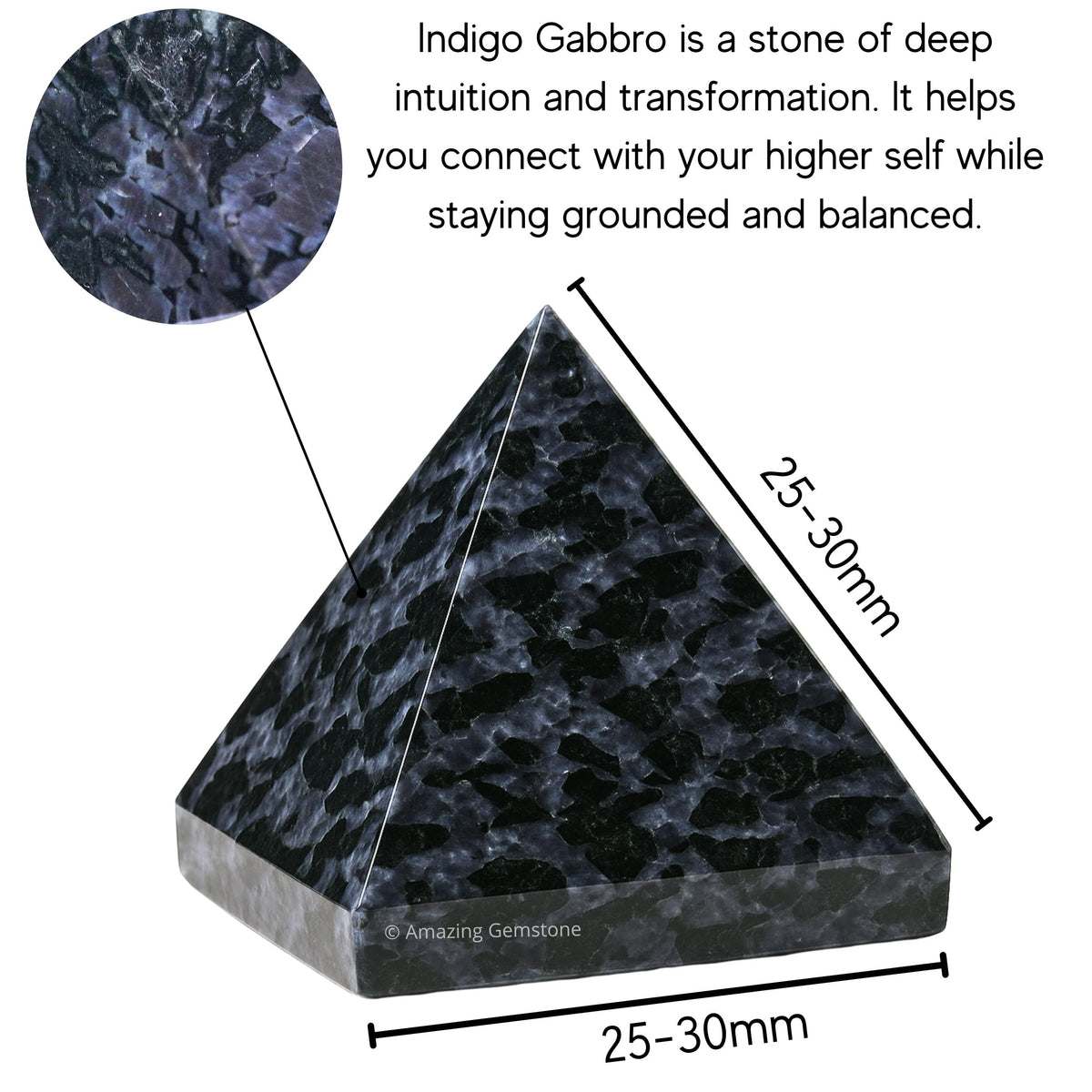 Amazing Gemstone Indigo Gabbro Pyramid Crystal Healing Stones - 1" Great Pyramid Figurine of Natural Stone Pyramid for Meditation, Reiki, Chakra Balancing and Crystal Pyramids Grid
