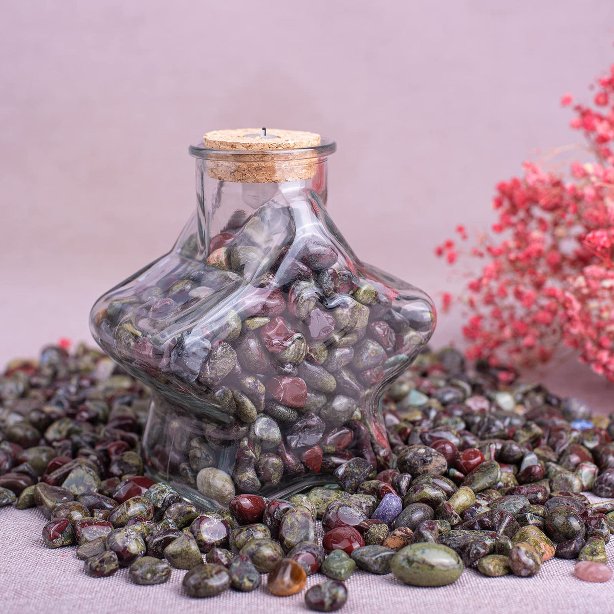 SigMntun Polished Dragon Blood Jasper Crystal Chips Set, 0.4", 128 Pcs - Handpicked Tumbled Stones and Crystals Bulk for Healing, Reiki, Meditation, Witchcraft and Home Decor