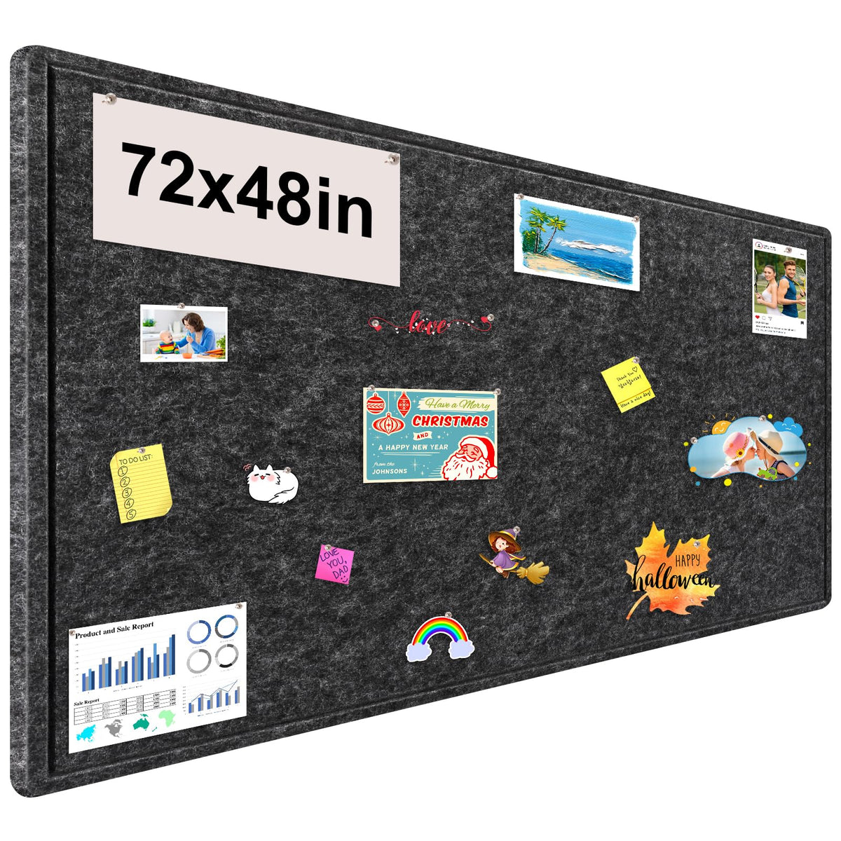 Large Bulletin Board, Foldable 72x48 Inches Cork Board Alternative, Large Felt Board Decorative Pin Board for Wall, Foldable Photo Board Self-Adhesive Vision Board with 36 Pushpins Dark Gray