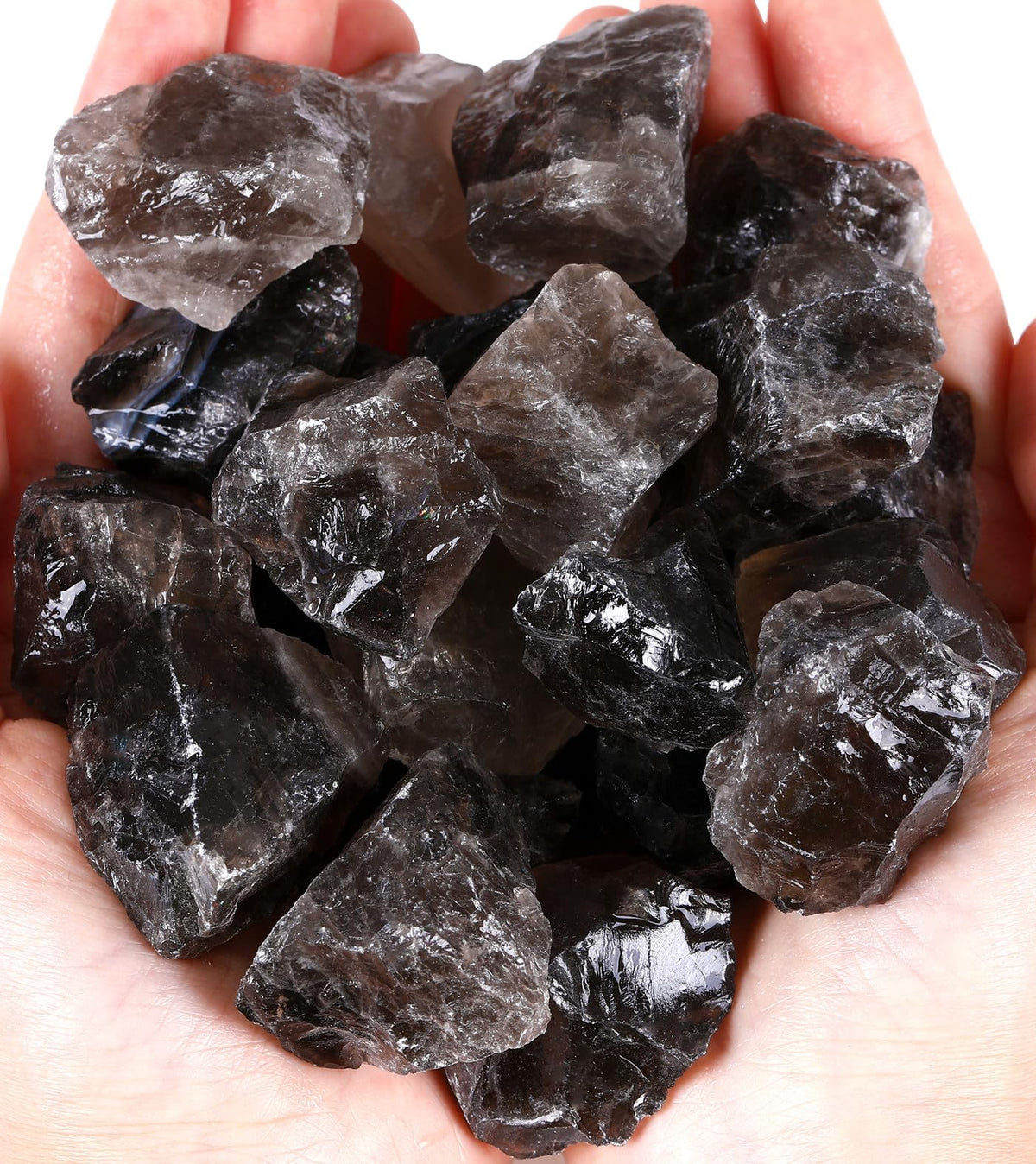 QINJIEJIE Smoky Quartz Crystals Raw Stones Natural Rough Gemstones Rocks Bulk Large 0.8-1.2" Healing Gems Reiki Fountain Rock for Tumbling Cabbing Polishing Wire Wrapping Wicca Decor 0.9 lbs