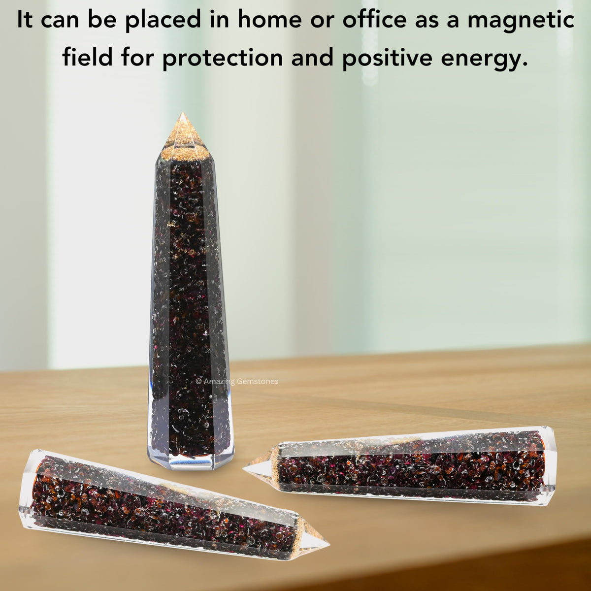 Amazing Gemstone Garnet Orgonite Orgone Crystal Towers - Large 4.5" Orgonite Crystal Wand Obelisk Tower Point for Meditation, Crystals and Healing Stones Gift and Protection