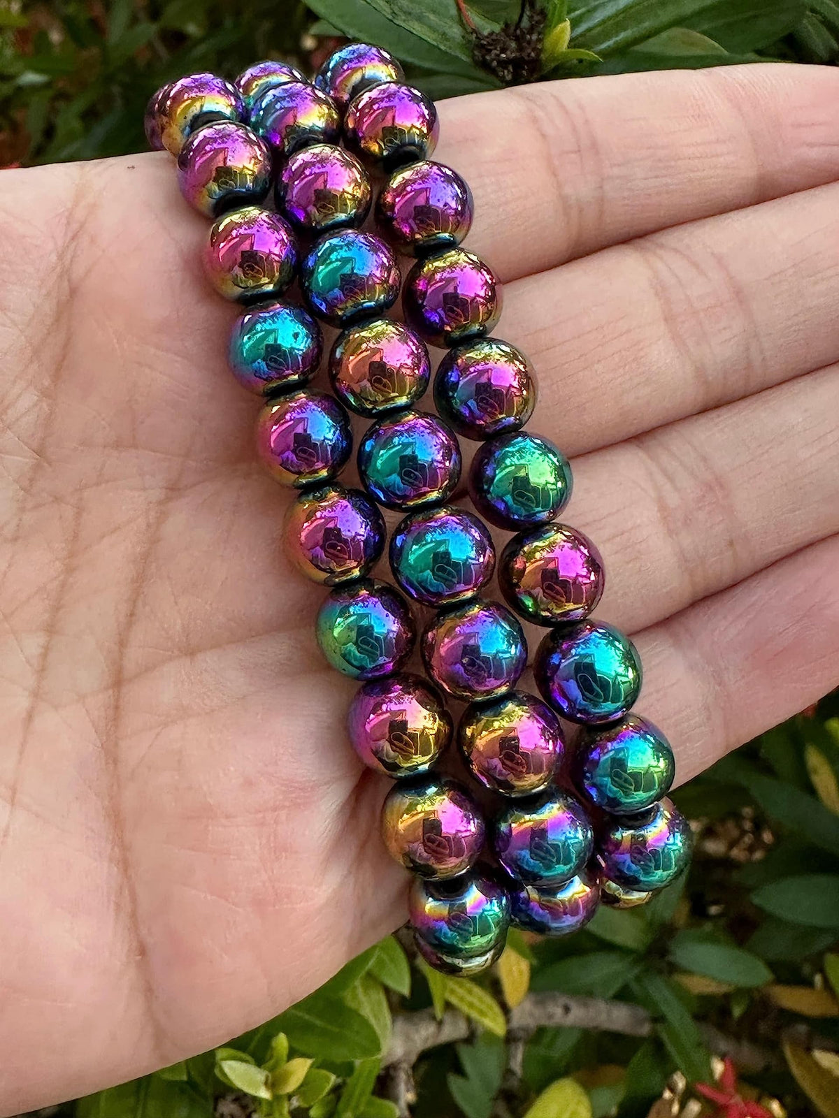 GAF TREASURES Rainbow Hematite Crystal Bead Bracelet 8mm, Genuine Rainbow Hematite Stretch Gemstone Bracelet, Healing Crystal Bracelet, Gift for Men & Women (1)