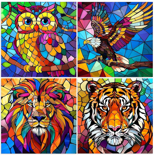 4 Pack Animals Diamond Art Kits for Adults, 5D Colorful DIY Diamond Painting Kits for Beginner, Diamond Dots Full Drill Crafts for Gem Art Dot Art for Adults Home Wall Decor for Teens Boy Girl 12x12in