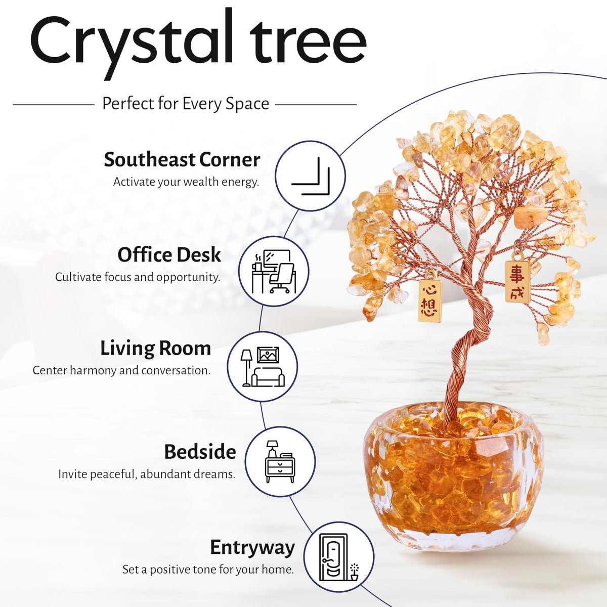 Now Aurah Citrine Crystal Ornament Handmade Gemstone Tree for Desk Decor Feng Shui Money Tree Attracts Wealth & Positive Energy. Thoughtful Gift for Women &Men