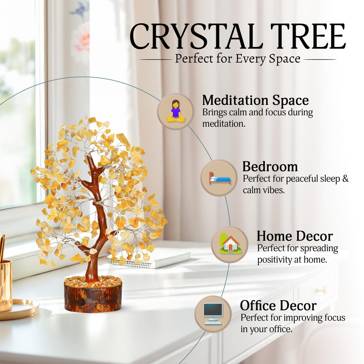 YATSKIA Yellow Aventurine Crystal Tree of Life - Gemstone Tree Home Decor - Feng Shui Crystals - Positive Energy Gifts - Reiki Gifts