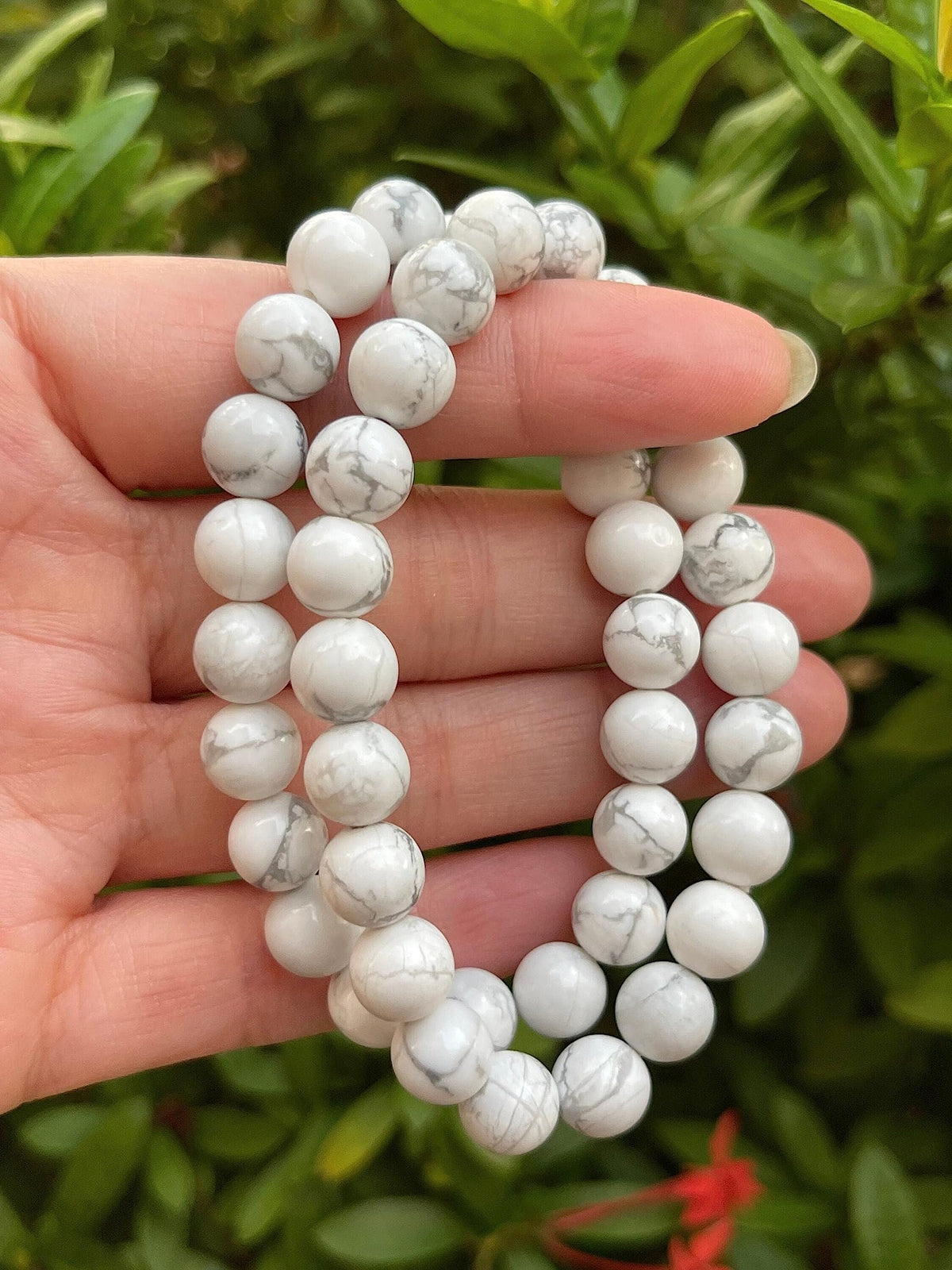GAF TREASURES White Howlite Crystal Bead Bracelet 8mm, Genuine White Howlite Stretch Gemstone Bracelet, Healing Crystal Bracelet, Gift for Men & Women (1)