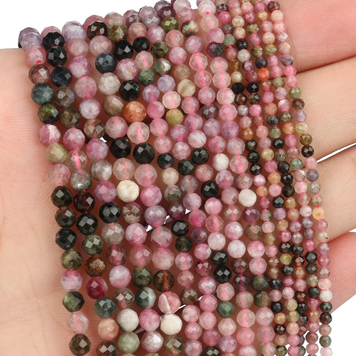 Song Xi 180pcs 2mm Natural Tourmaline Gemstone Beads Faceted Round Loose Stone Beads for Jewelry Making (1 Strand)