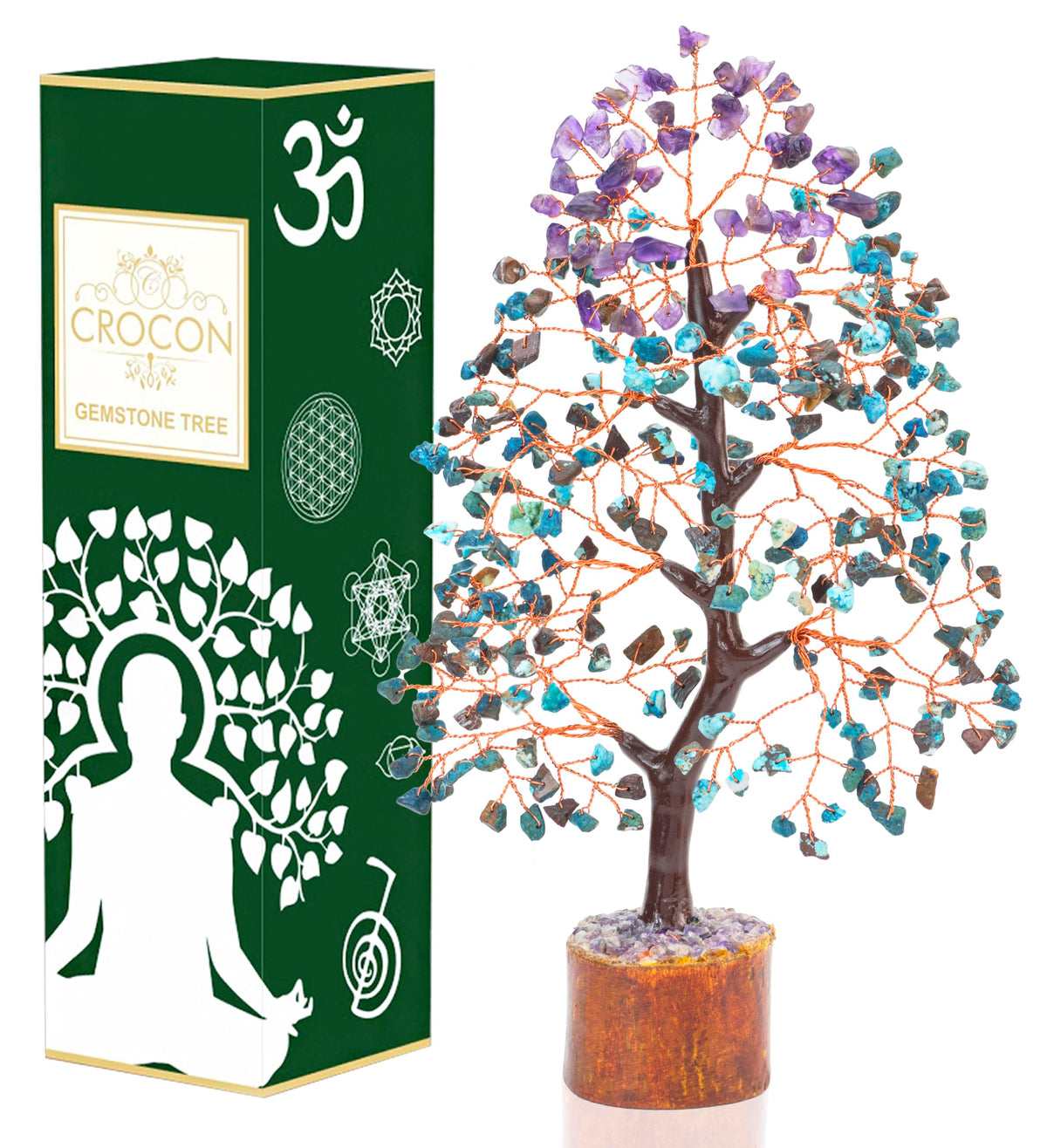 Crocon® Amethyst & Turquoise Gemstone Tree, Crystal Tree of Life, Feng Shui Bonsai, Money Tree, Healing Tree Home Decoration, Good Luck Figurine, Gem Tree for Positive Energy, Chakra Tree of Life Gift
