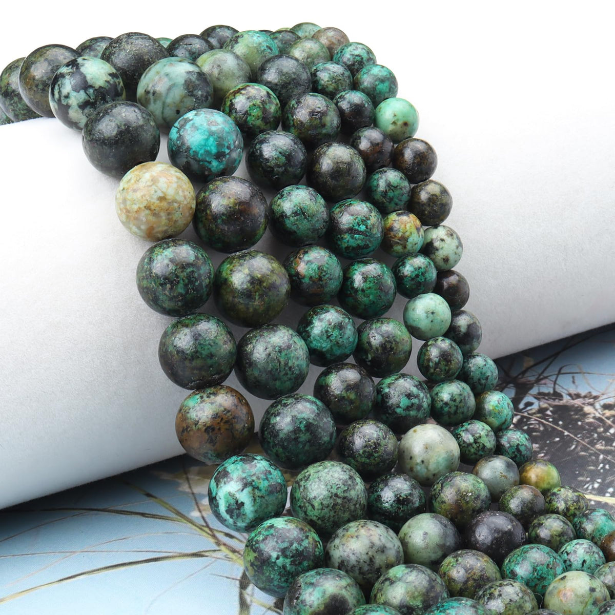 Siomia 60pcs 6mm Natural African Turquoise Gemstone Beads Energy Healing Crystal Round Loose Stone Beads for Jewelry Making, DIY Bracelets Necklaces