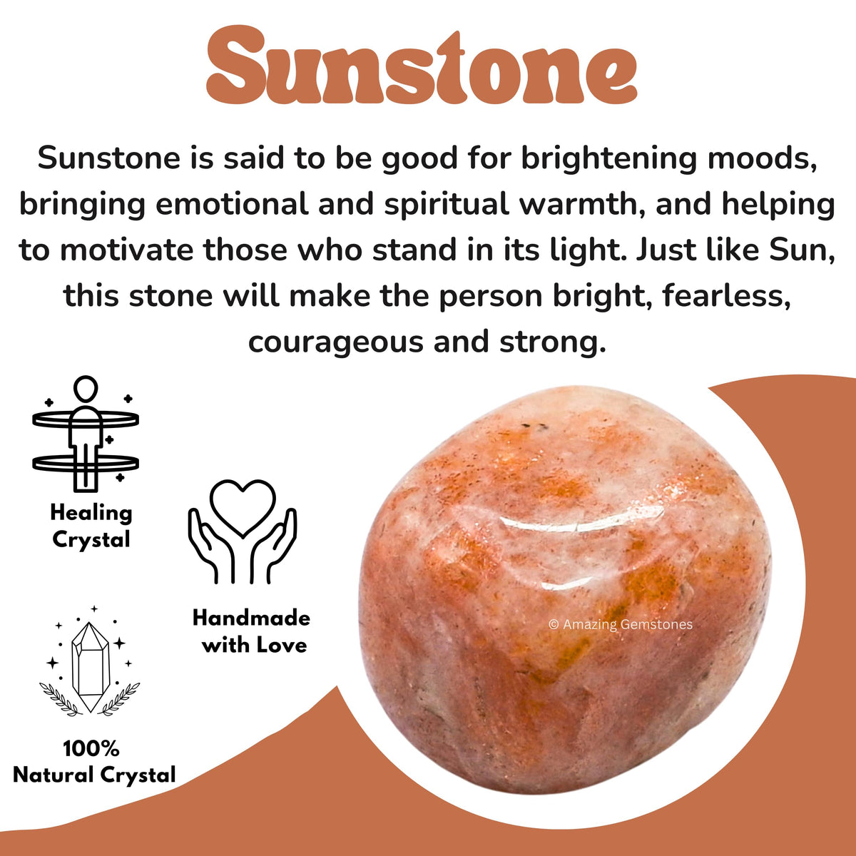 Amazing Gemstone Sunstone Crystals and Healing Stones Tumbled - 1 Oz Sunstone Stone Gem Stones, Natural Healing Stones for Energy Balance, Stress Relief - Polished Gems Rocks