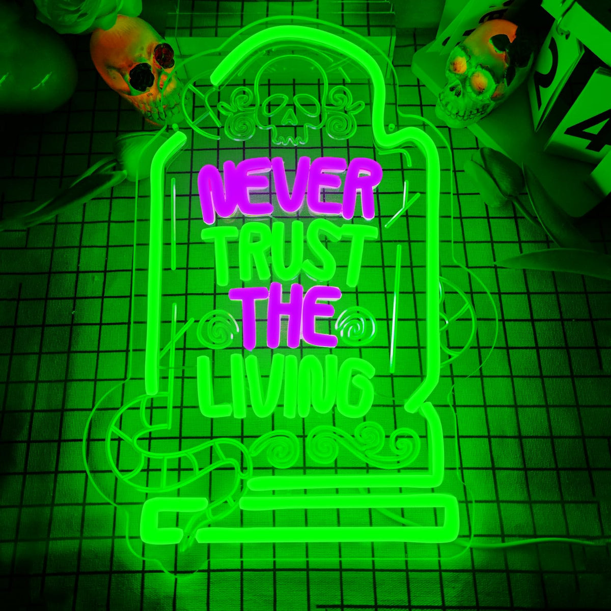 Never Trust The Living Neon Sign Led Sign for Wall Decor Dimmable USB Powered Letters Light Up Sign For Party Chamber of Secrets Script killing Terror House Man Cave Decor