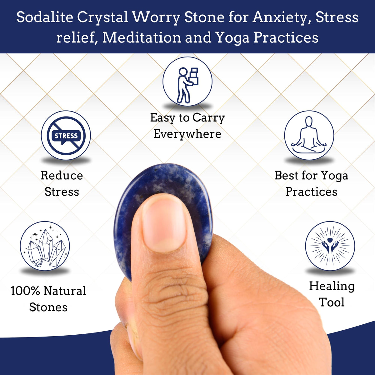 Anaya Agate Sodalite Worry Stones Certified Crystal Thumb Worry Stone for Anguish, Relaxing and Soothing Balance Stones for Meditation, Stress Relief Crystals and Healing Stones for Men, Women