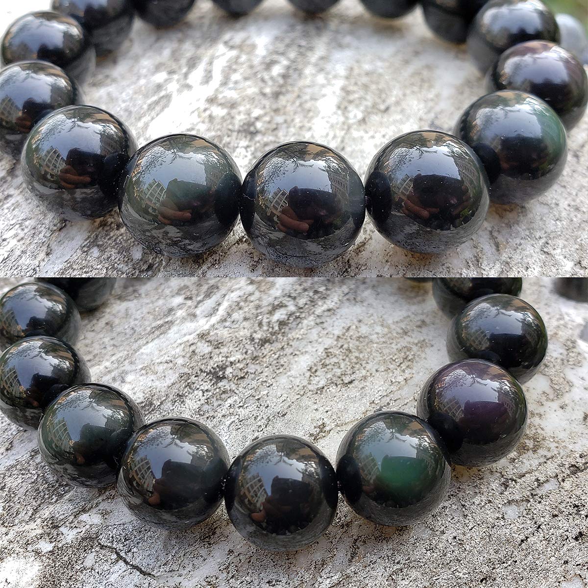 chengmu 14mm Rainbow Eye Obsidian Stretch Bracelet Natural Round Stone Beads Semi Gemstone for Crystal Beaded Elastic Bracelet 8"