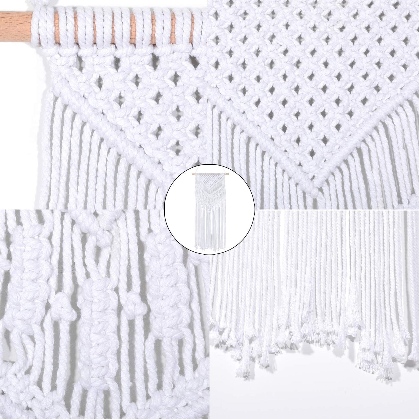 RLoncomix Macrame Wall Hanging Boho Art Hand Woven Geometric Tassel Chic Home Apartment Dorm Room Nursery Party Decoration, White, 16x30 Inches
