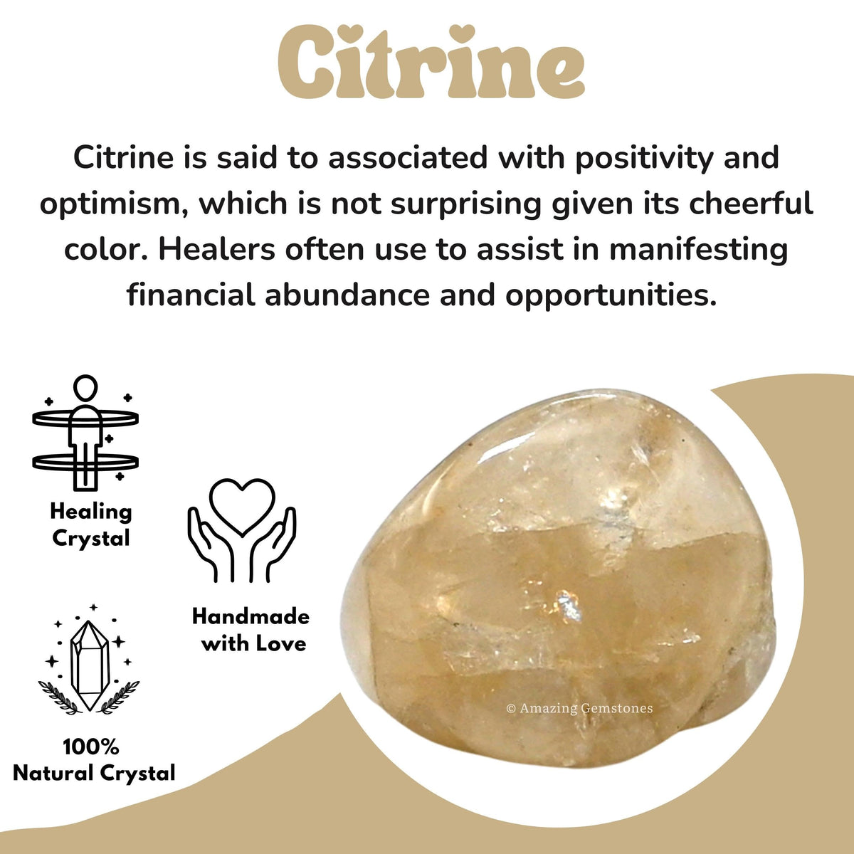 Amazing Gemstone Citrine Crystal Tumbled Stones Polished Rocks - Natural Gem Stones for Healing - DIY Crystals for Protection (1 Piece)