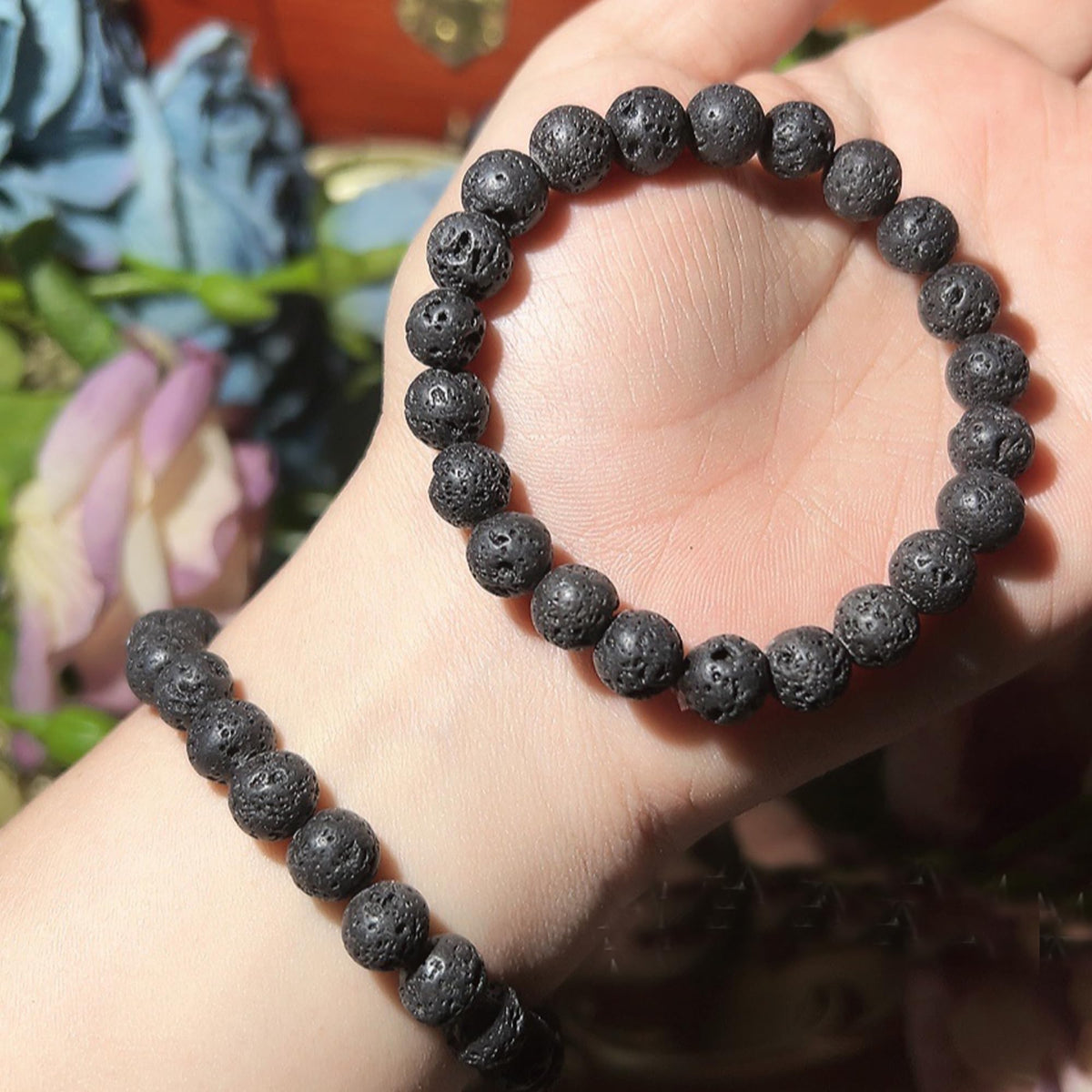 Cryhand Handmade 8mm Beaded Bracelets For Men Protection Bracelet For Women Chakra Feng Shui Stretchy Handmade Lucky Money Stretchy Crystal Bracelets Best Gifts (Lava 1PCS)