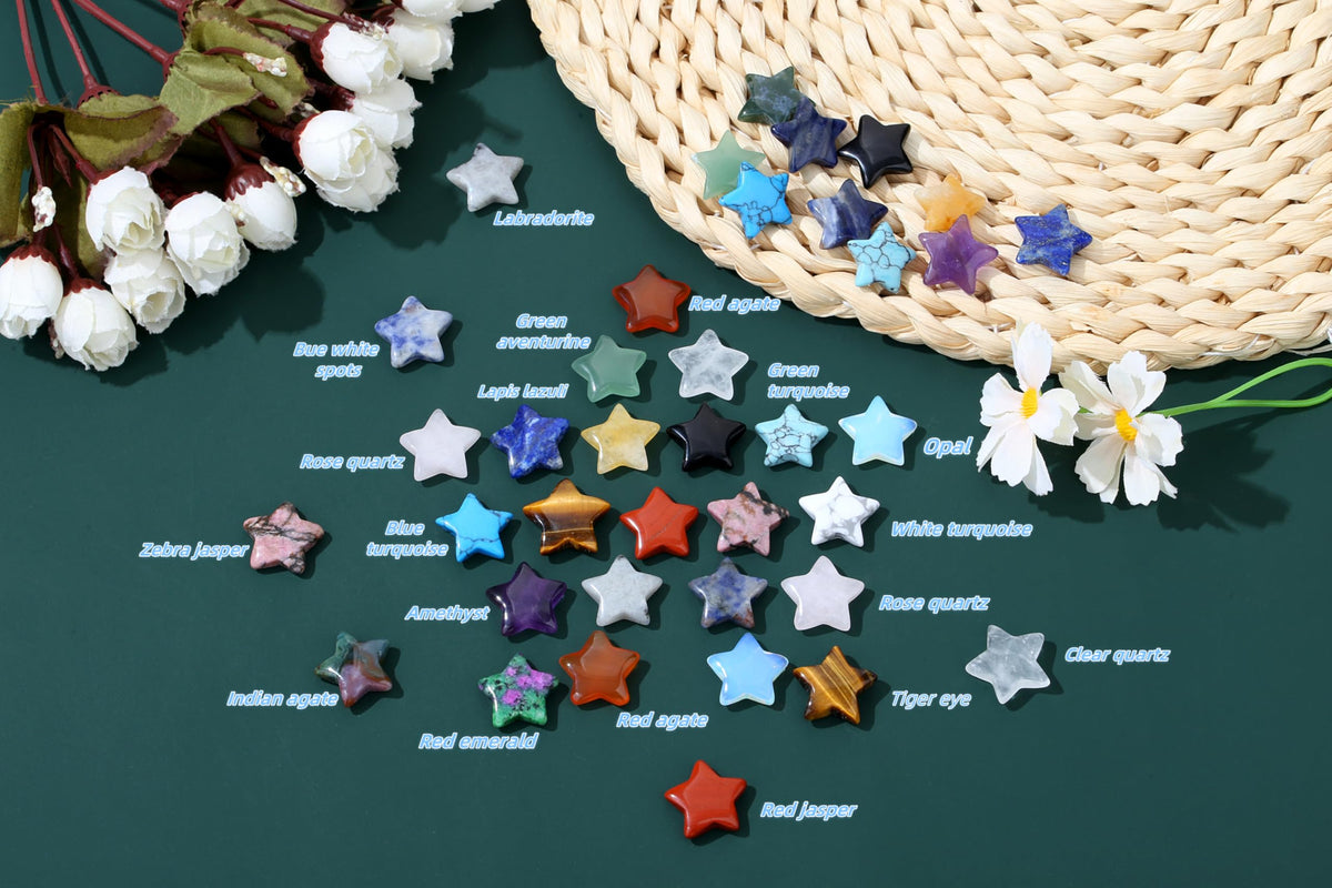 QINJIEJIE 20PCS Crystals Star Stone Healing Crystal Set Mini Crystal Stars Worry Stones Bulk Chakra Crystal Cute Pocket Star Gemstones for Meditation Balancing DIY Jewelry Star Stones Gifts for Women Stocking Stuffers
