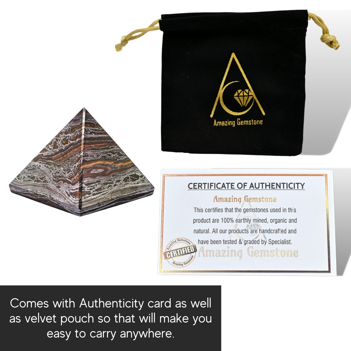 Amazing Gemstone Iron Tiger Eye Pyramid Crystal Healing Stones - 1" Great Pyramid Figurine of Natural Stone Pyramid for Meditation, Reiki, Chakra Balancing and Crystal Pyramids Grid