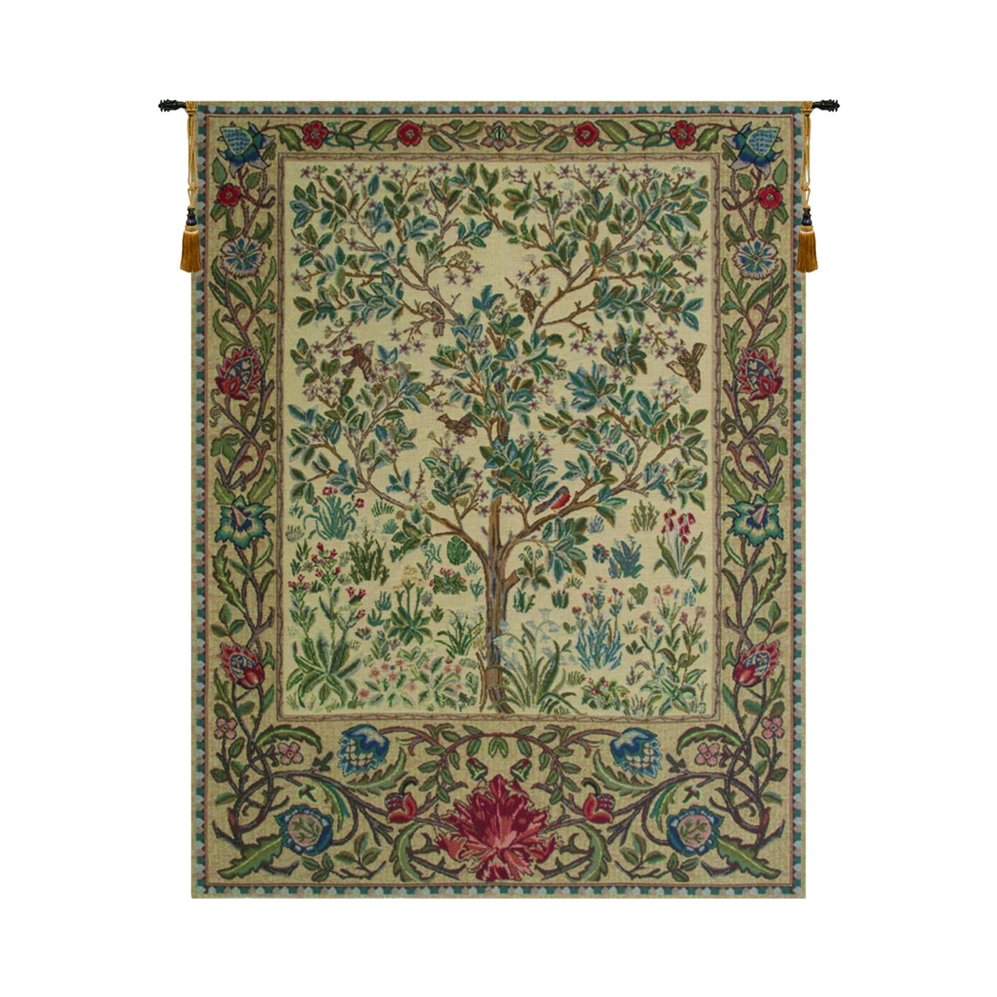 C Charlotte Home Furnishings Inc The Tree Of Life Beige Belgian Medium Tapestry Wall Hanging | Viscose Cotton and Polyester Blend Wall Art | 43 in. x 57 in. | Home Decor Accents | By William Morris