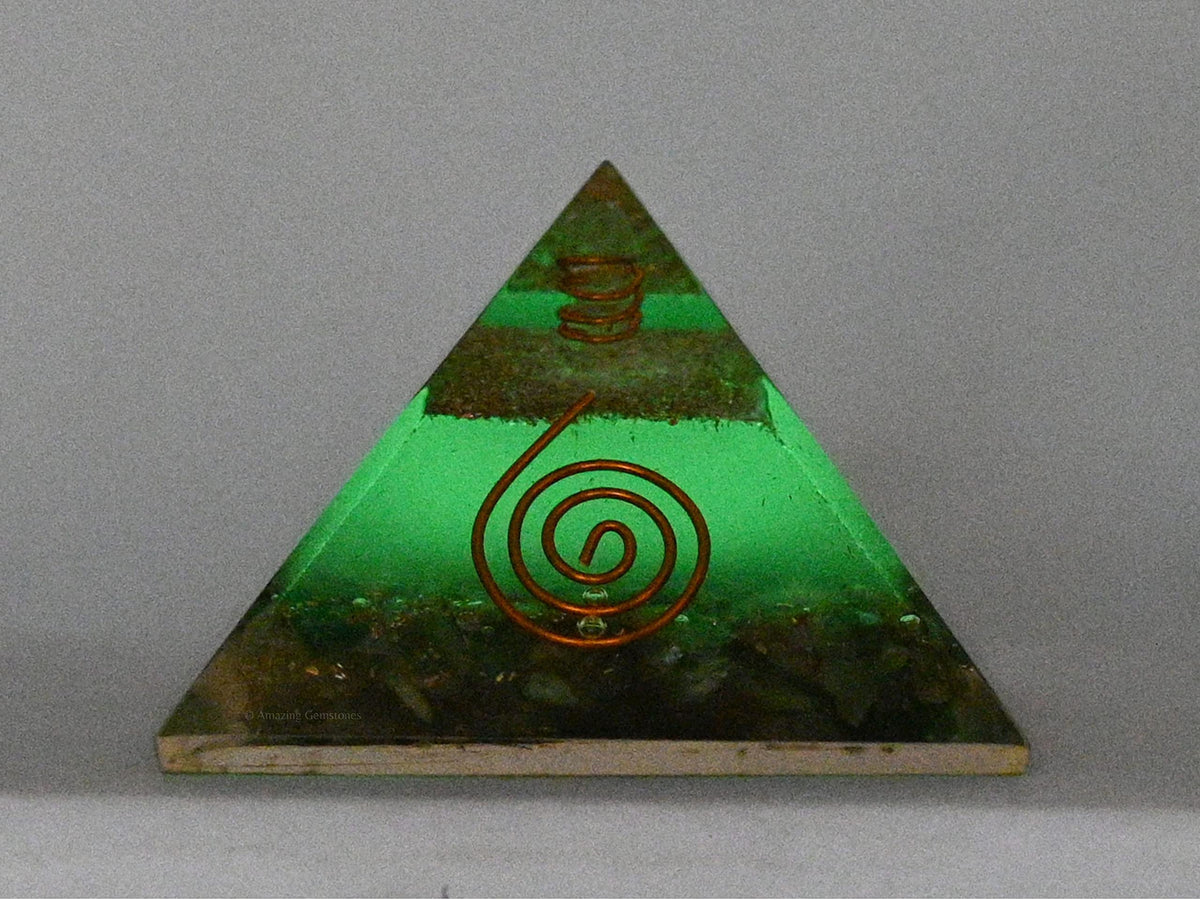 Large Orgone Pyramid | Glow in Dark Green Aventurine Pyramid Crystal | Orgonite Pyramid | Organ Pyramids Positive Energy Healing