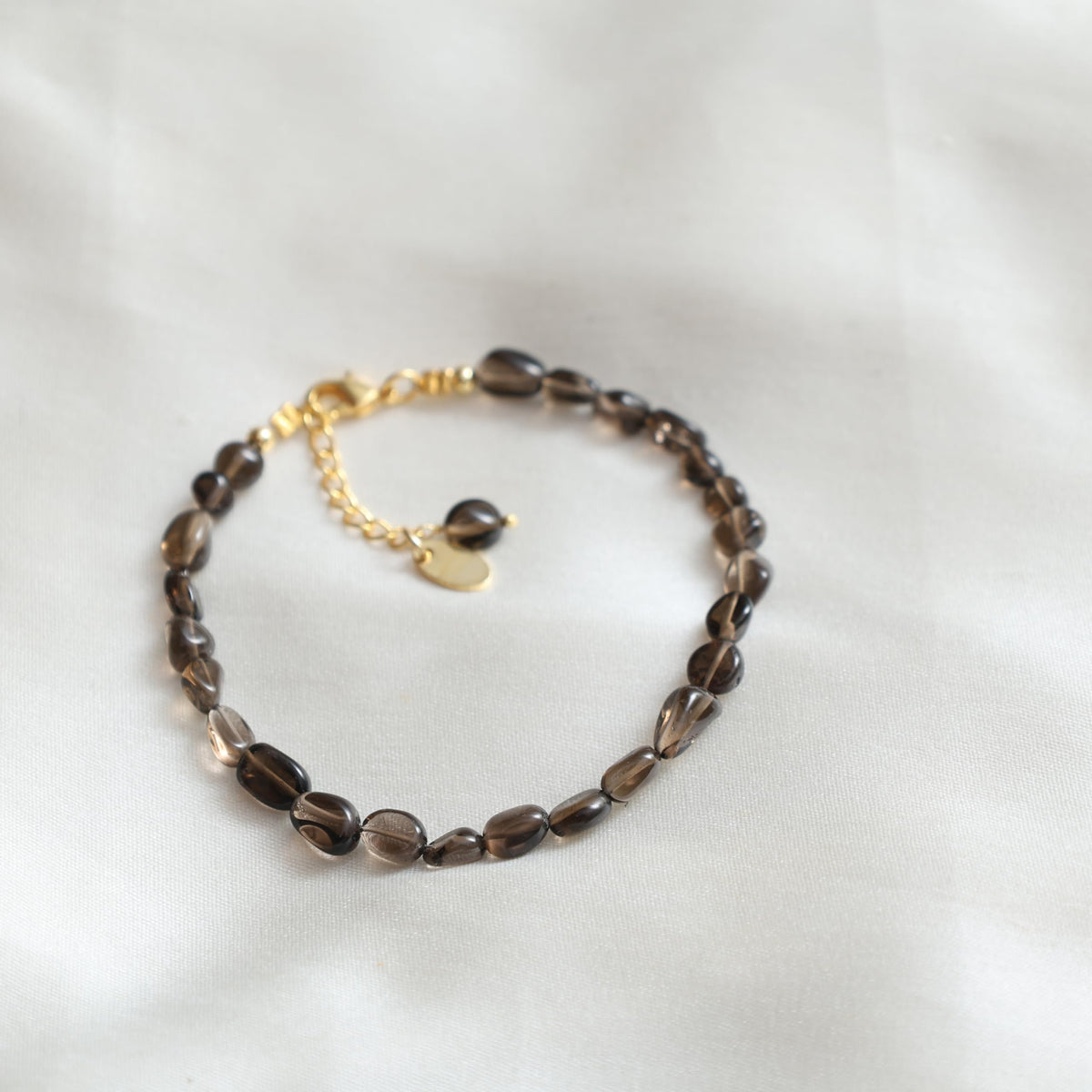 Gempires Smoky Quartz Nuggets Bracelets for Women, Beaded Bracelets, Oval Shape Healing Crystals, Crystal Bracelets, 8-inch 14k Gold Plated Adjustable Chain
