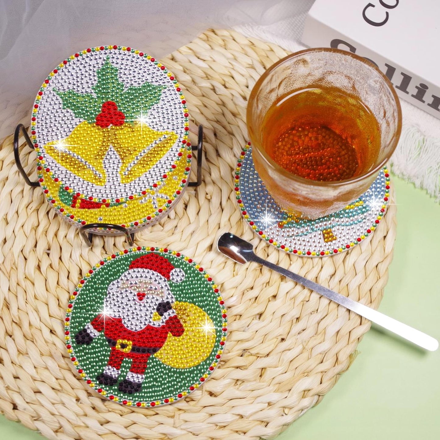 Vcekract Christmas Diamond Art Kits, 6PCS Christmas Diamond Painting Coasters with Holder, Diamond Art Kits for Adults