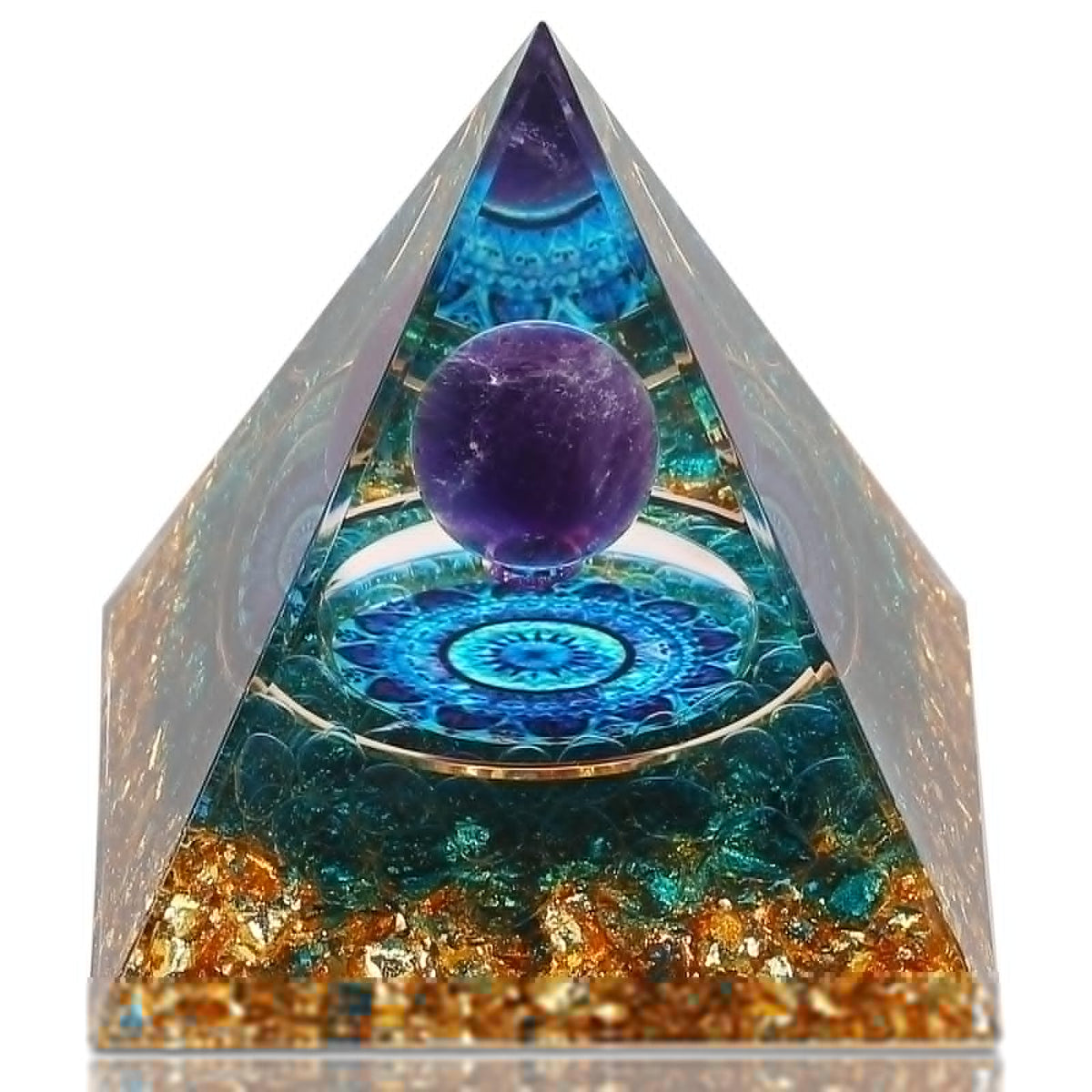 Orgone Pyramid, Orgonite Crystal Pyramid, Orgone Energy Generator for Reduce Stress Healing Meditation Attract Wealth and Lucky (Blue Glaze)