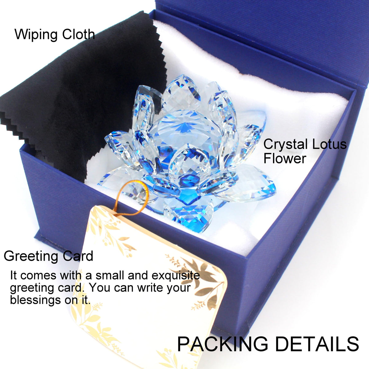 TENGFENG Sparkle Crystal Lotus Flower - 4'' Hue Reflection Clear Crystal Blue Lotus for Feng Shui Home Decor Sun Catcher Ornaments or Paper Weight with Gift Box (100MM) Blue
