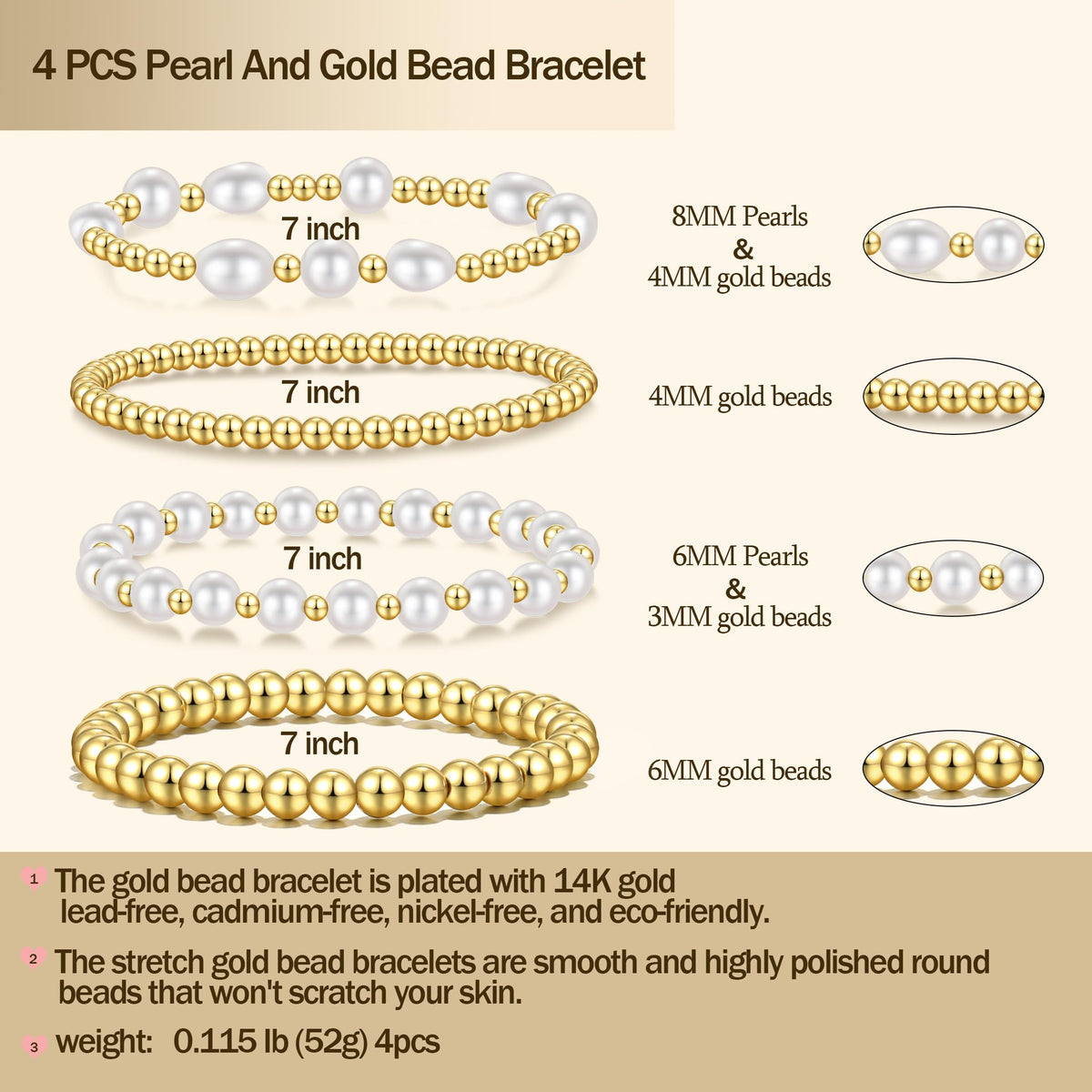 Badu Gold Beaded Bracelets for Women Boho Crystal Multiple Layered Stackable Wrap Bangle Set Paperclip Chain Trendy Jewelry (Gold-4Pcs-Pear)