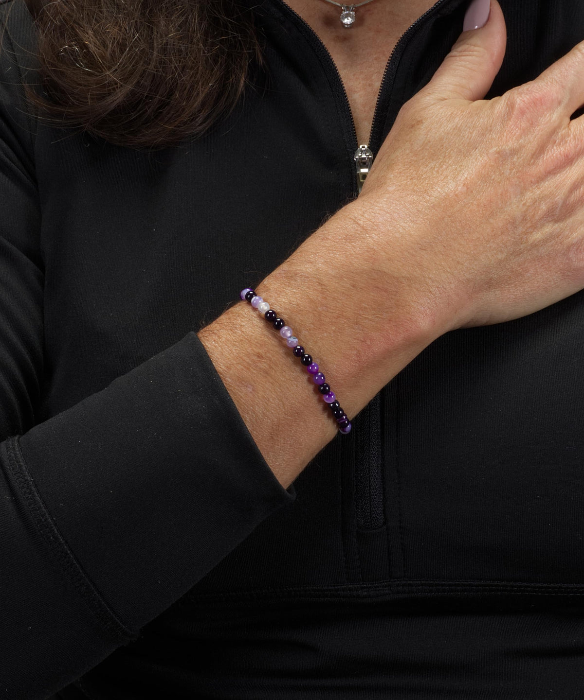 Cherry Tree Collection - Small, Medium, Large Sizes - Gemstone Beaded Bracelets For Women and Men - 4mm Round Beads (Lace Agate Purple, Medium)