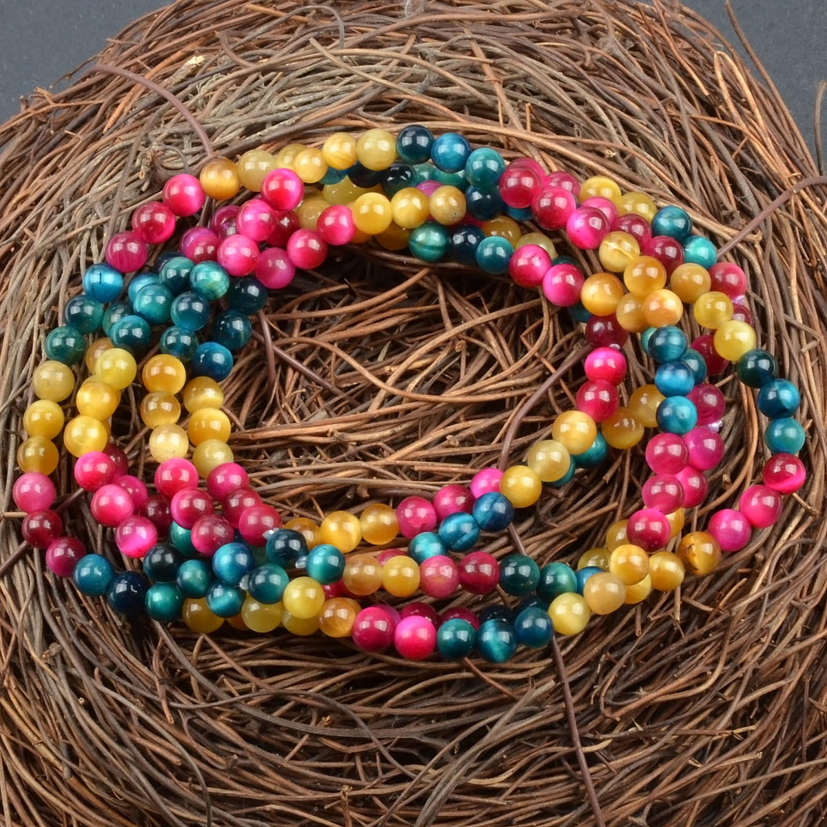 MASSIVE BEADS Triple Tiger's Eye - Fuck Off Handmade Handmade Yoga Stretch Elastic Bracelet Natural Stone Crystal Healing Power Energy Gifts for Unisex Adult 4mm