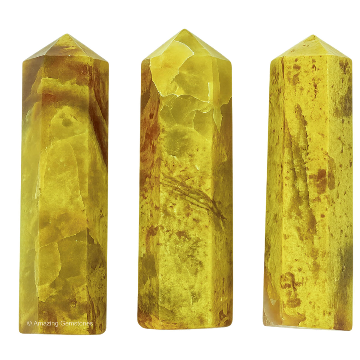 Amazing Gemstone Green Opal Crystal Points Bulk Healing Crystals - Pack of 3 Single Terminated Healing Wand Point Bulk Crystals for Crafts, Crystal Grid, DIY Work - Premium Crystals - Beginners Gift