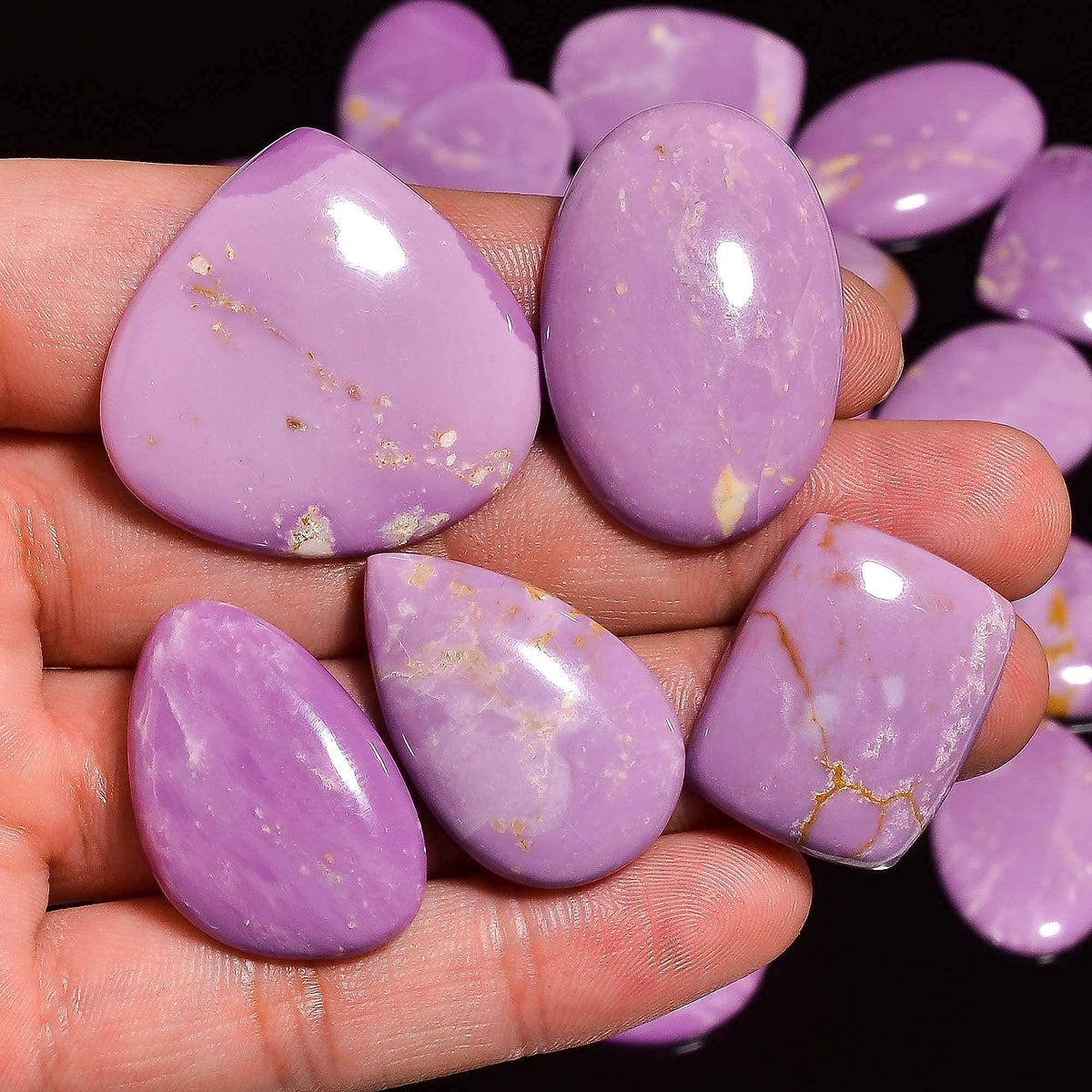 GEMKORA 4pcs Natural Phosphosederite Gemstone Wholesale Cabochons Lot, Jewelry Making Loose Gemstone, Polished Home Decor Specimen, DIY, Wire Wrapping, Reiki, Healing Crystals, Bulk Gemstone Deal