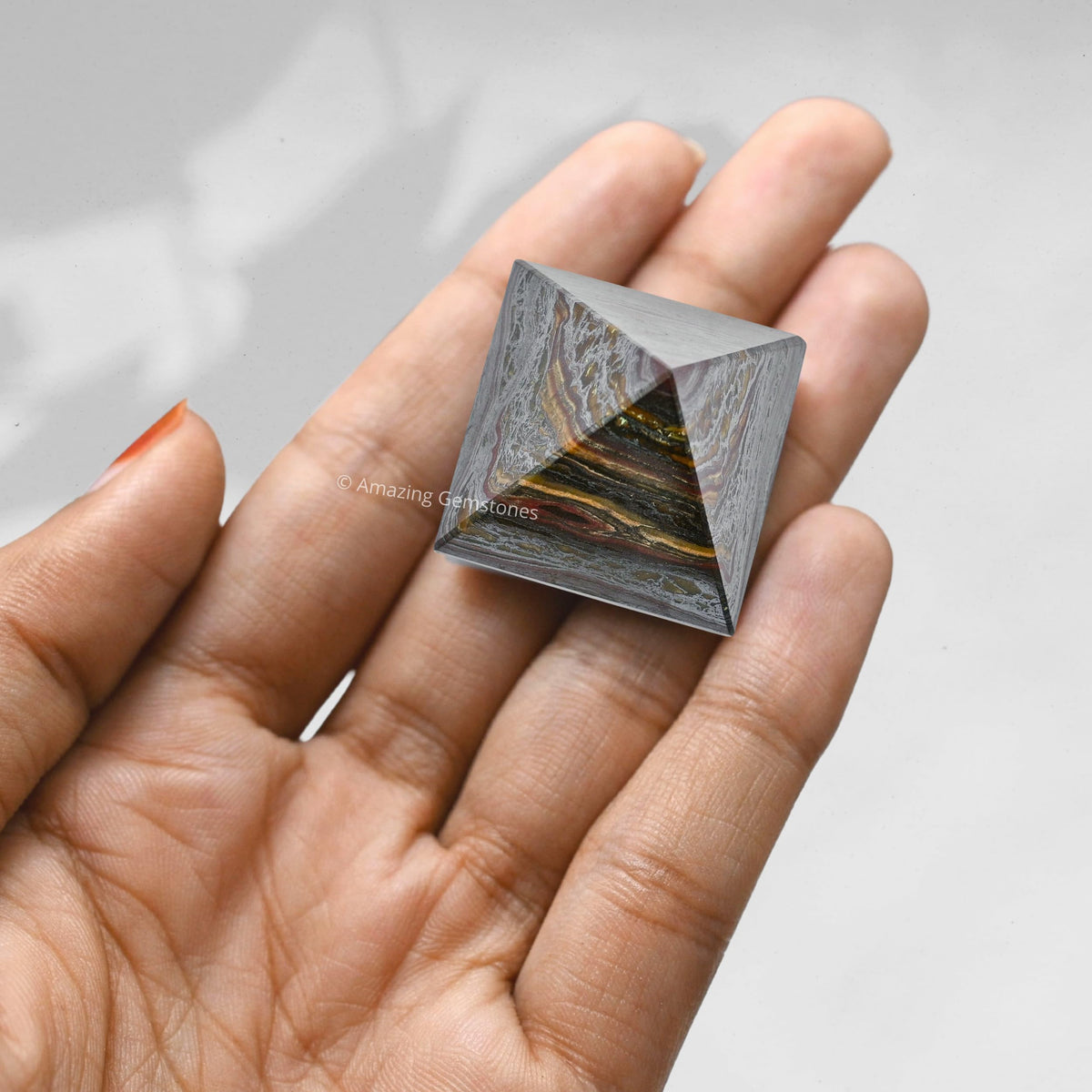 Amazing Gemstone Iron Tiger Eye Pyramid Crystal Healing Stones - 1" Great Pyramid Figurine of Natural Stone Pyramid for Meditation, Reiki, Chakra Balancing and Crystal Pyramids Grid