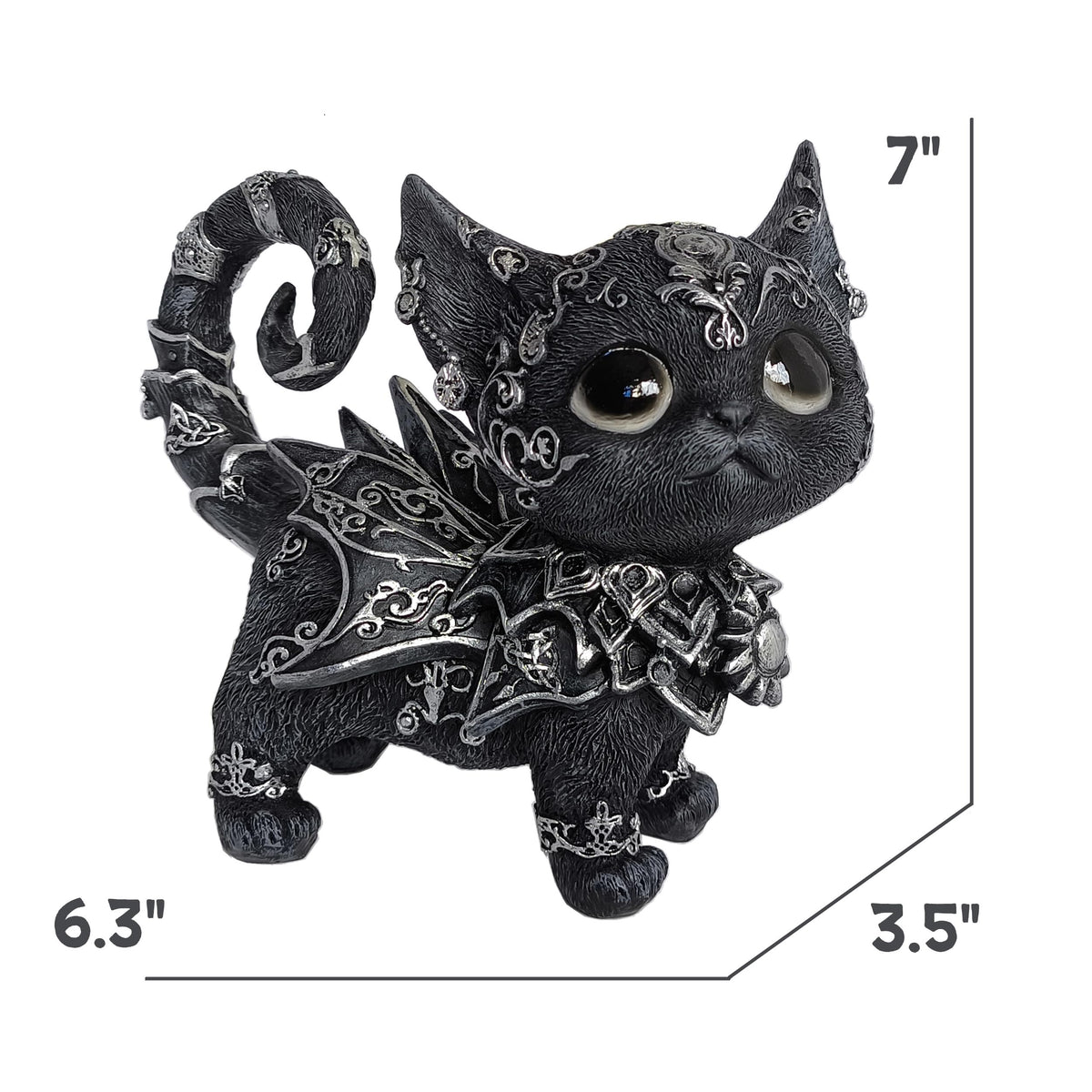 SACOJUCHY Mystical Black Cat Statue Elegant Silver Accented Kitten Sculpture Intricate Gothic Home Decor Enchanting Figurine for Cat Lovers, Witchy Aesthetic, & Unique Gifts