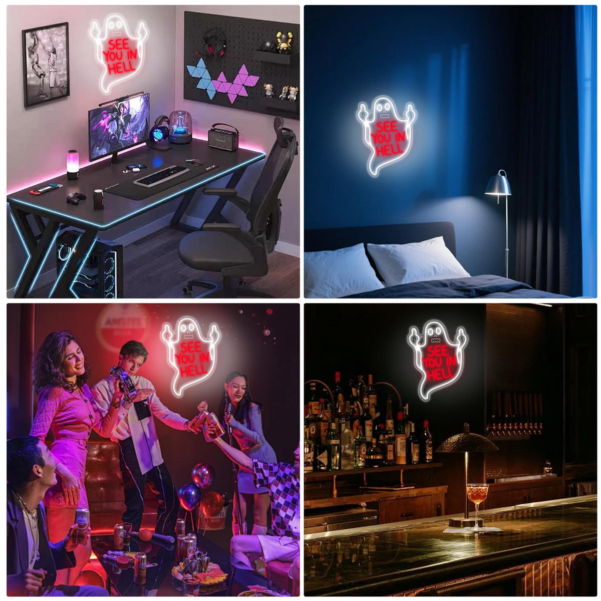 See You In Hell Neon Sign, Spooky Middle Finger Dimmable LED Sign for Wall Decor, Man Cave, Beer Bar, Home Bedroom Decoration