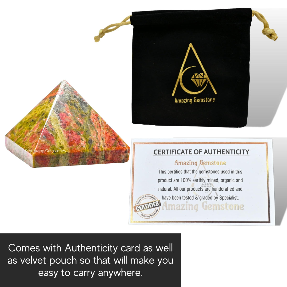 Amazing Gemstone Unakite Pyramid Crystal Healing Stones - 1" Great Pyramid Figurine of Natural Stone Pyramid for Meditation, Reiki, Chakra Balancing and Crystal Pyramids Grid