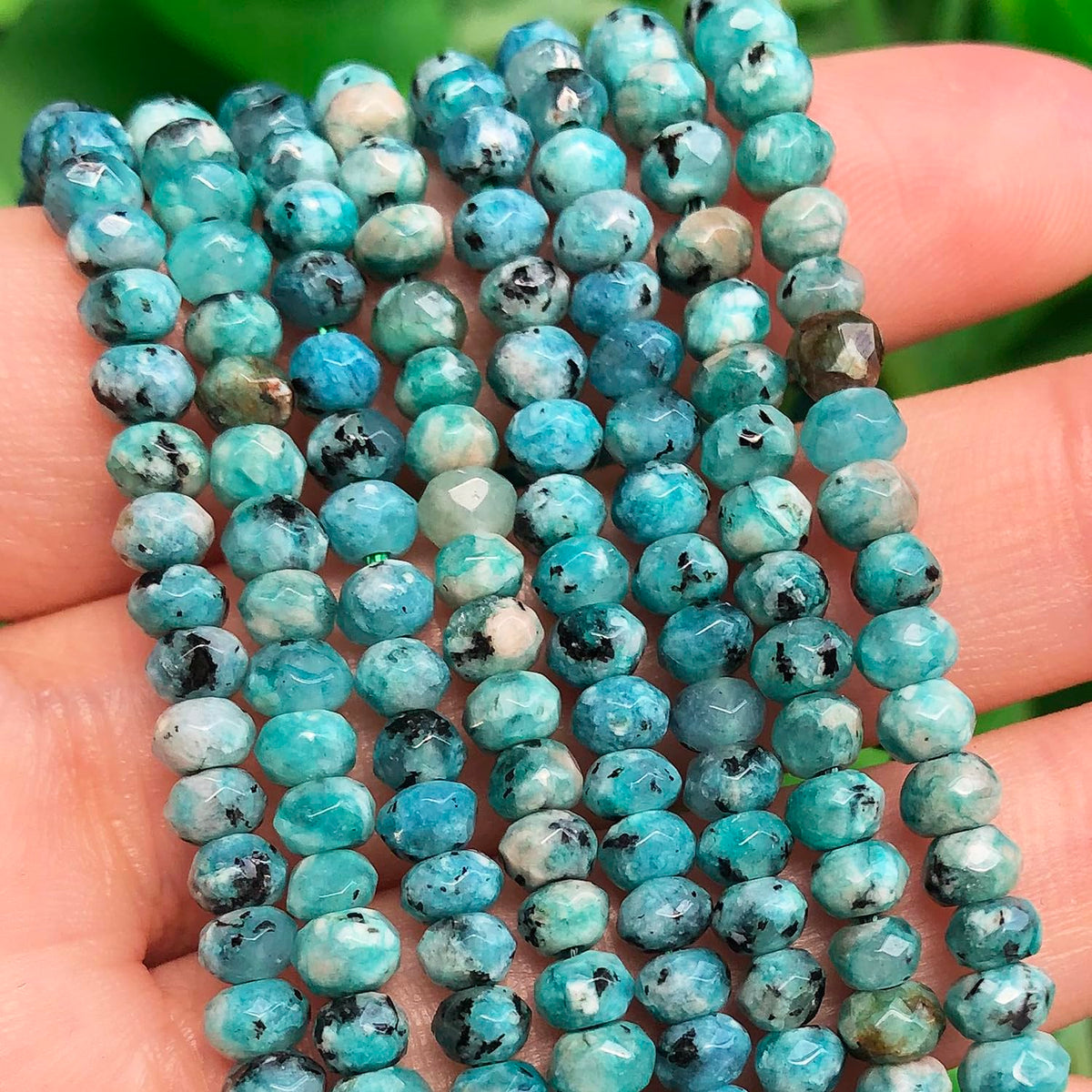 2 String 220PCS 3x5mm Natural Lake-Blue Color Speckled Beads for Jewelry Making, Songxi Facted Loose Gemstone Beads for DIY Bracelet Necklace Making Supplies with Energy Healing Chakra Power