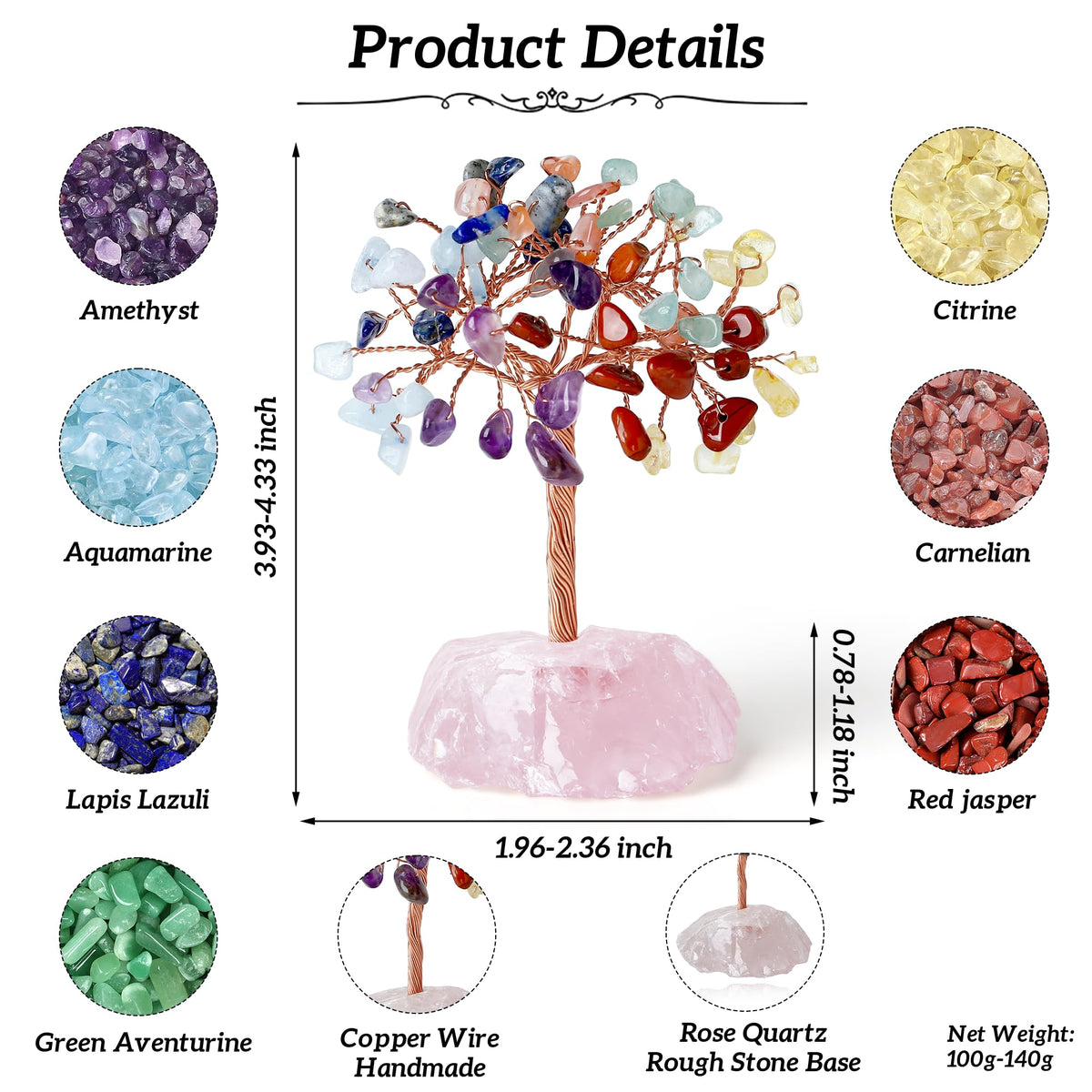 YATOJUZI 7 Chakra Natural Healing Crystal Tree Office Desk Decor Cubicle Decorations Meditation Accessories Money Fengshui Trees of Life Gifts for Women 3.93"-4.52"