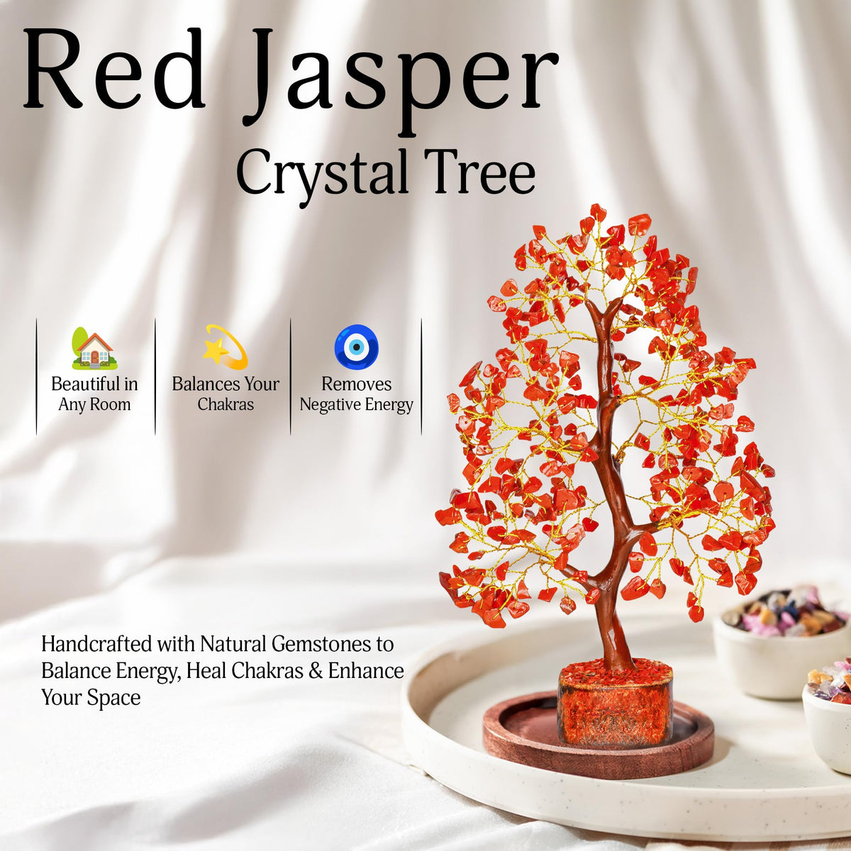 YATSKIA Red Jasper Crystals - Crystal Tree of Life - Gemstone Tree - Spiritual Items - Meditation Room Decor - Spiritual Decor - Reiki Gifts - Good Luck Charms - Metaphysical Gifts