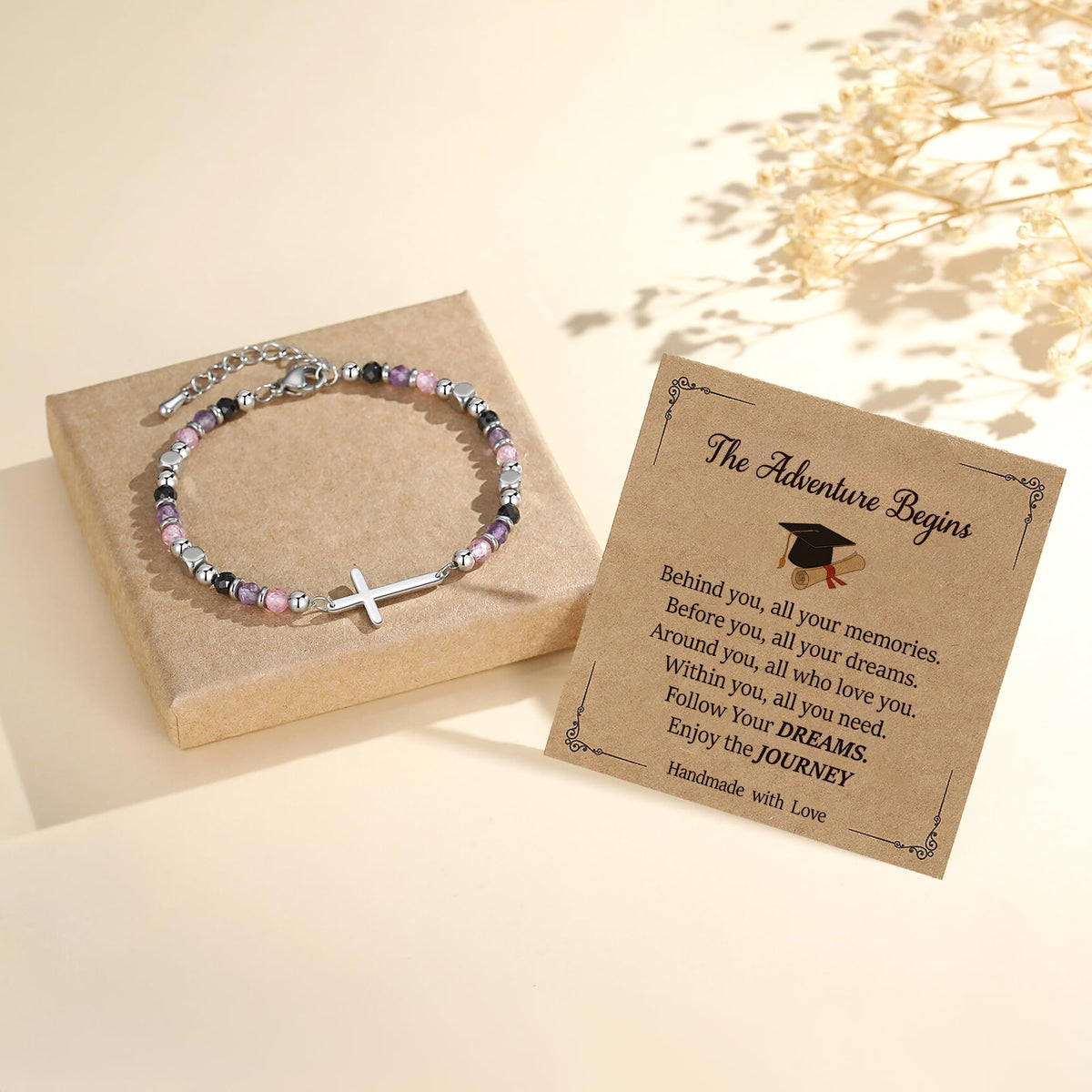 Graduation Gift for Her 2026 Graduation Decorations – Graduation Bracelet, Dainty Christian Cross & Anxiety Relief Jewelry, Great Graduation Day Gifts for Women