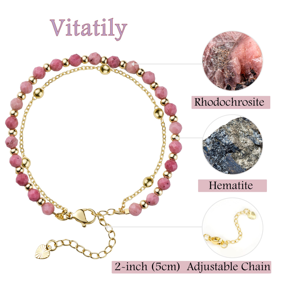 Farfume Rhodochrosite Crystal Bracelet Beaded Bracelets for Women 4mm Natural Stone Beads Gemstone Handmade Jewelry Valentine's Day Gifts