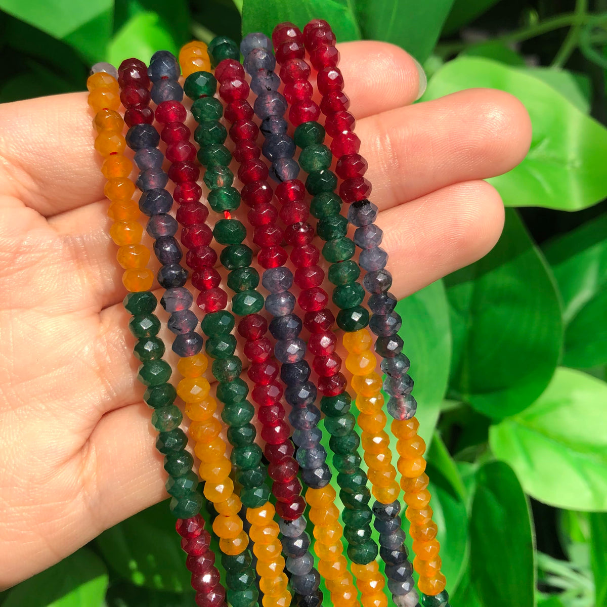 2 String 220PCS 3x5mm Natural Mixed Color Stone Beads for Jewelry Making, Songxi Facted Loose Gemstone Beads for DIY Bracelet Necklace Making Supplies with Energy Healing Chakra Power