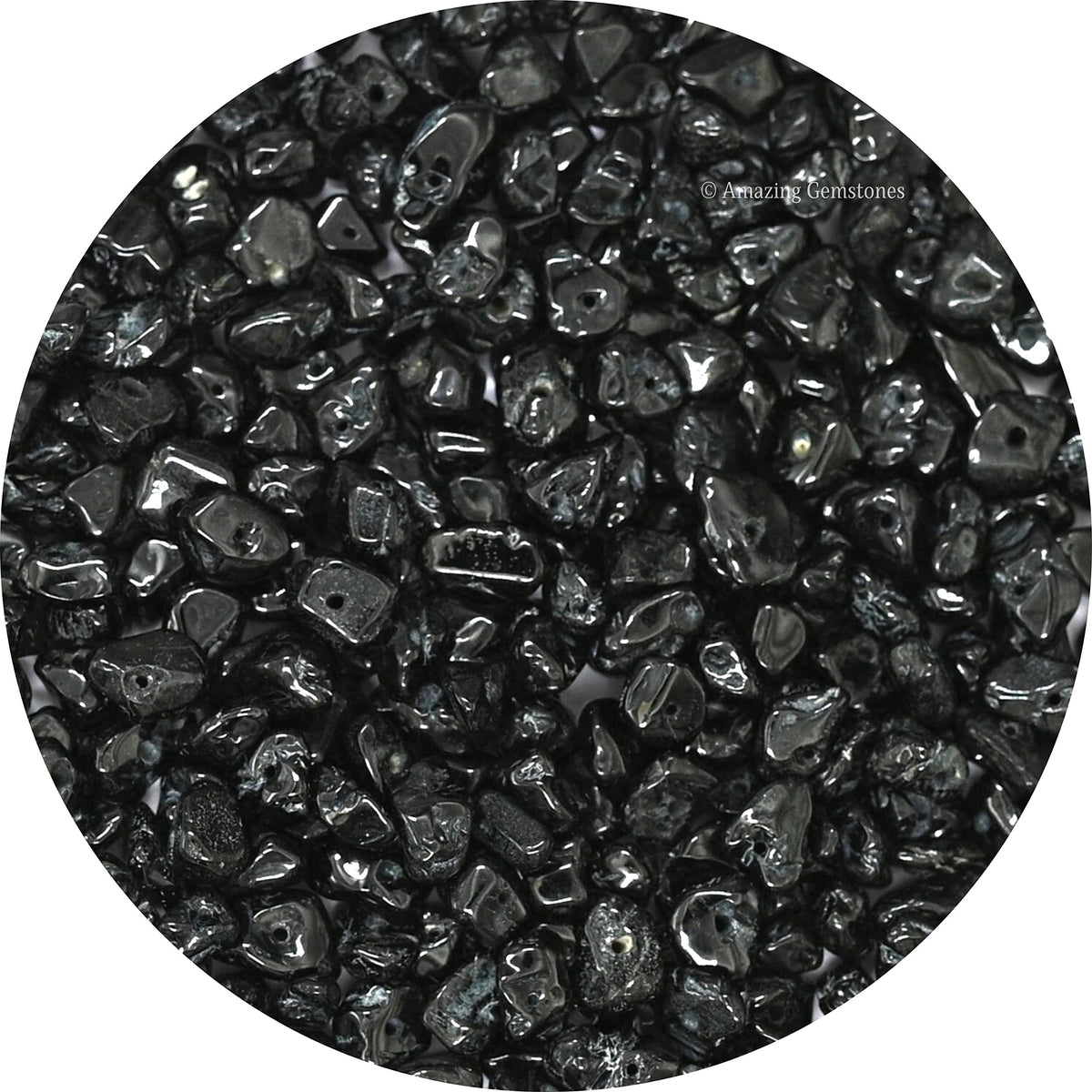 Black Tourmaline Pre Drilled Crystal Crushed Chips Beads for Bracelets Making, DIY Handmade Natural Healing Crystals (25 Inch Strand)