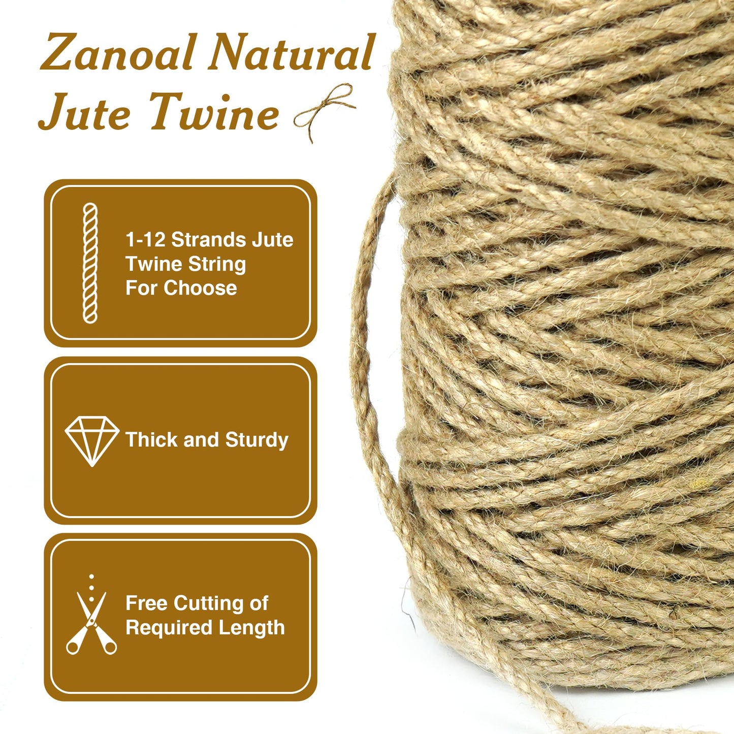 6mm*164 Feet Natural Jute Twine String DIY Home Decor,6mm Thick 12-Strand Jute Twine for Crafting Gift Wrapping Packing Gardening Crochet Knitting Macrame Decor,Brown Rope for Refurbish Cat Tree